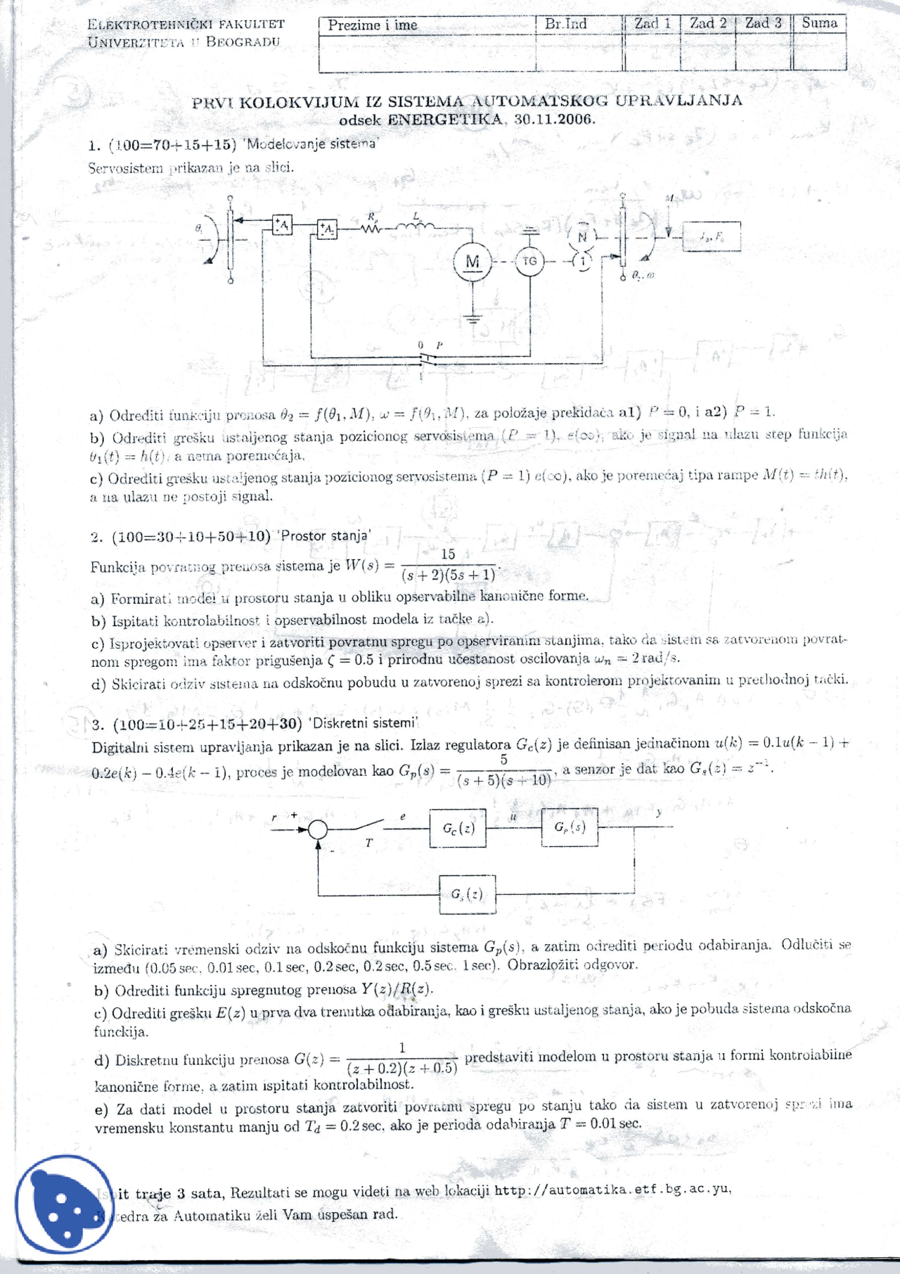 Sistemi automatskog upravljanja-Ispit-Signali i sistemi 01 | Ispiti ...