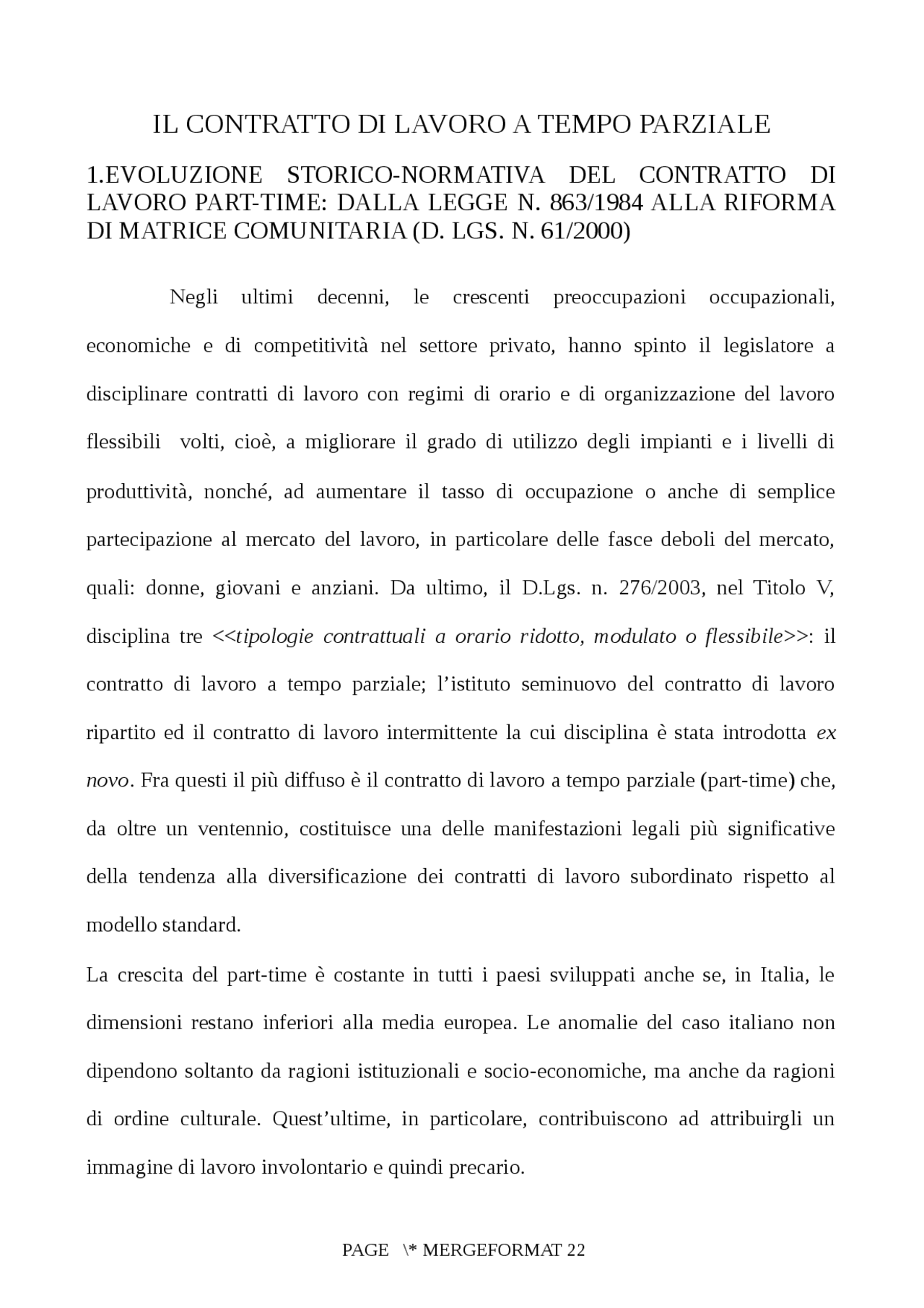 Il contratto di lavoro a tempo parziale Diritto del lavoro Docsity