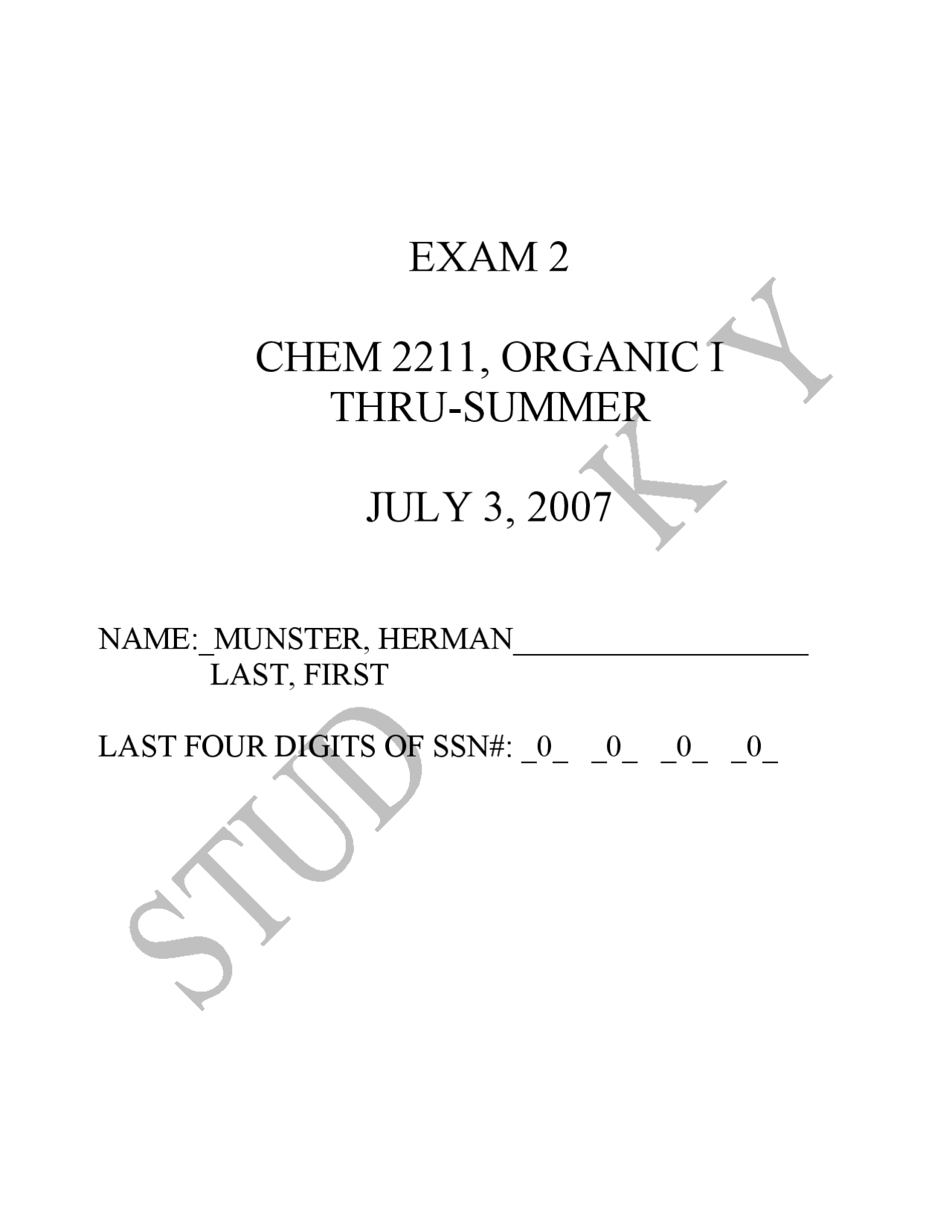 Exam II Solved for Modern Organic Chemistry I | CHEM 2211 - Docsity