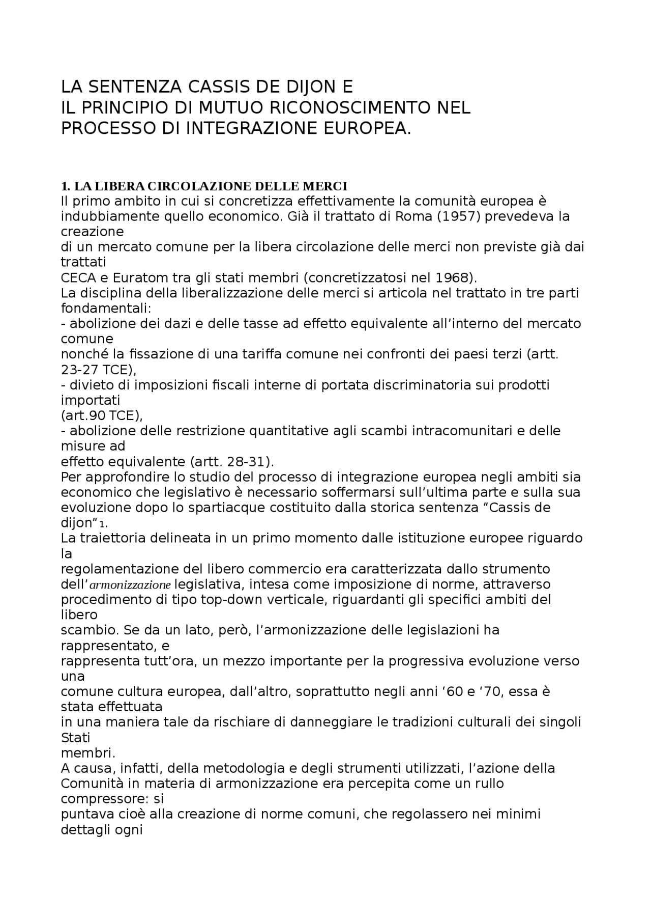 LA SENTENZA CASSIS DE DIJON Docsity