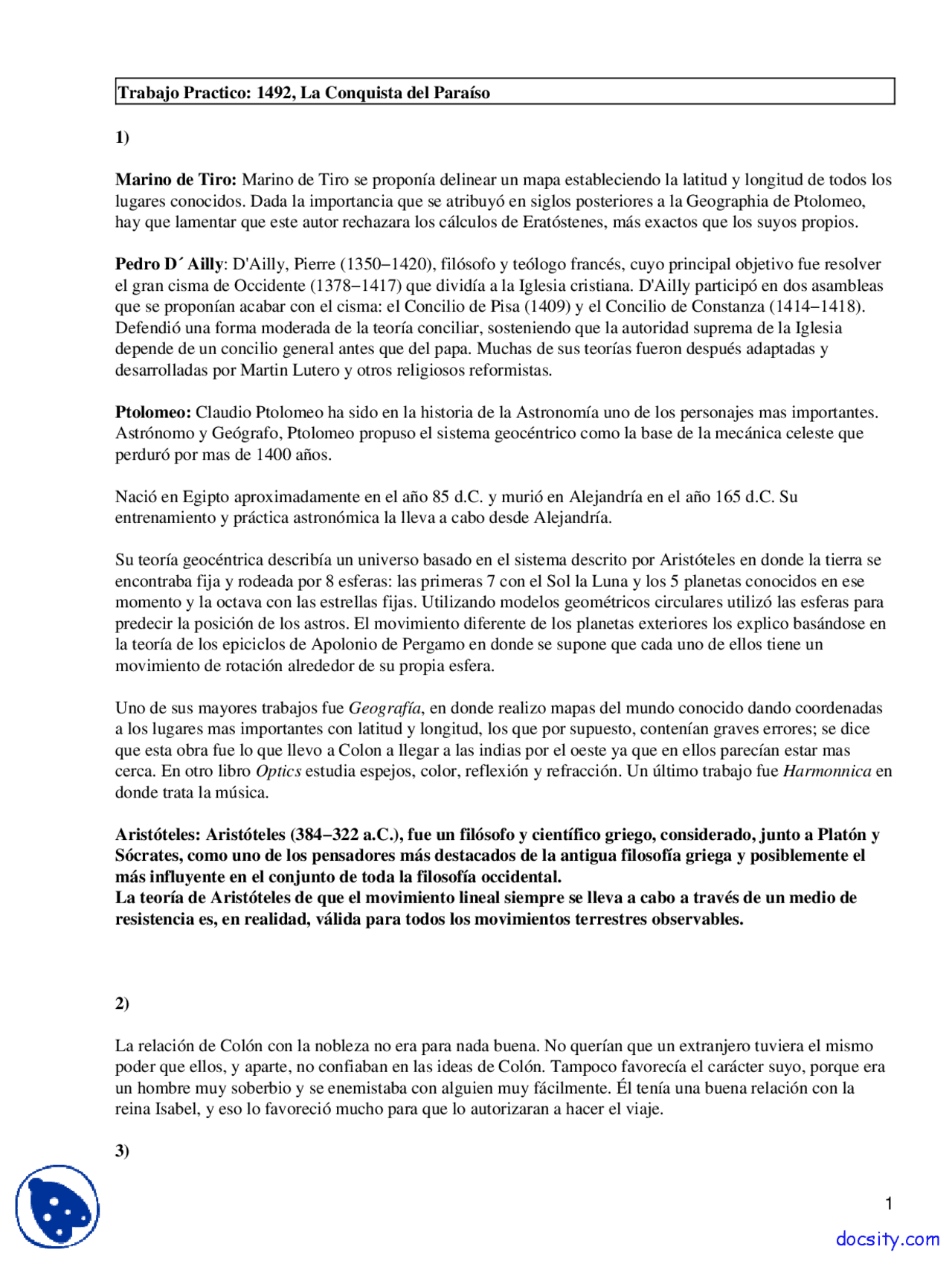 1492 La Conquista Del Paraiso Apuntes Historia Universal Docsity