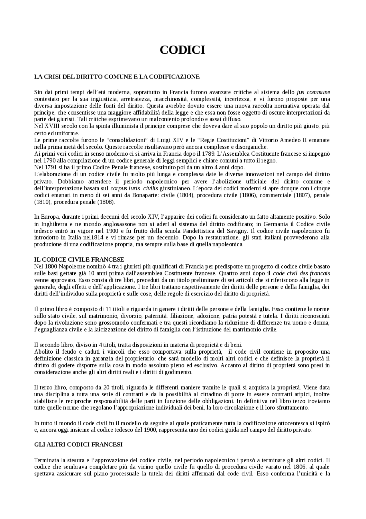 La codificazione - Riassunto di Storia Del Diritto Medievale E Moderno ...