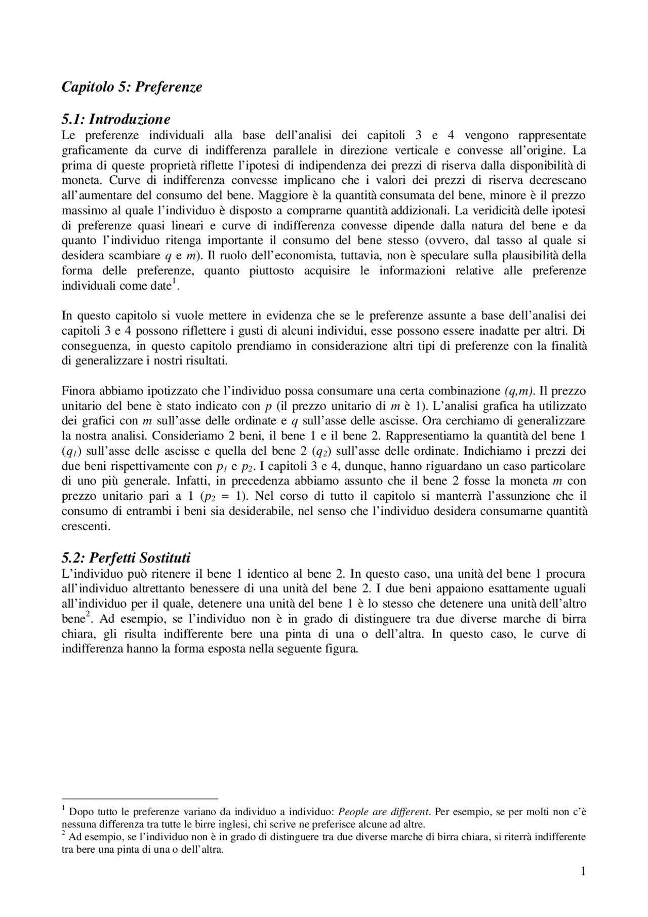 Preferenze del consumatore, perfetti sostituti e complementi, funzione ...