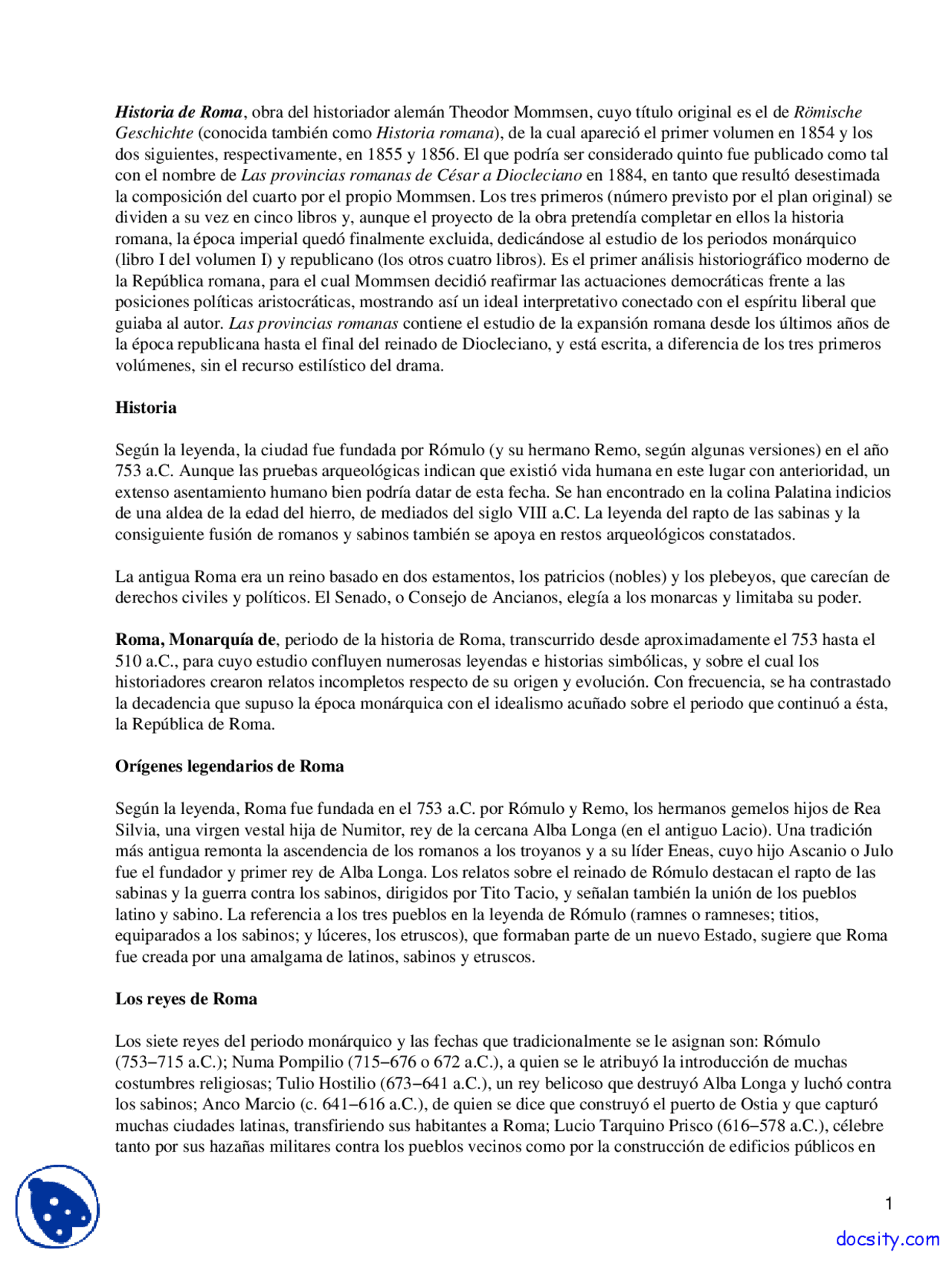 Origenes Legendarios De Roma Historia De Roma Apuntes Historia Universal Parte 1 Docsity
