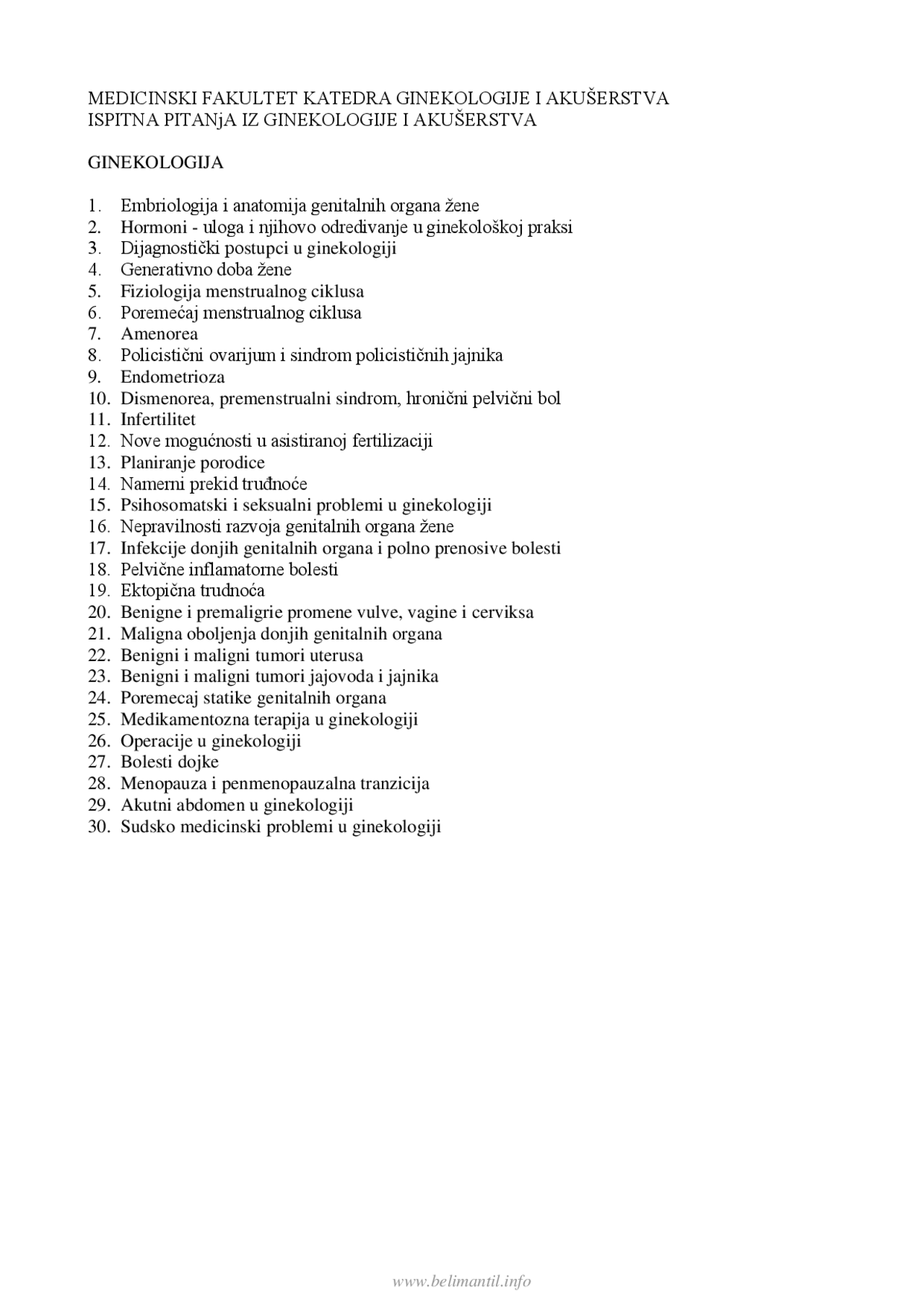 Ispitna Pitanja Ispit Ginekologija Medicina Ispiti Predlog Ginekologija I Akuserstvo Docsity