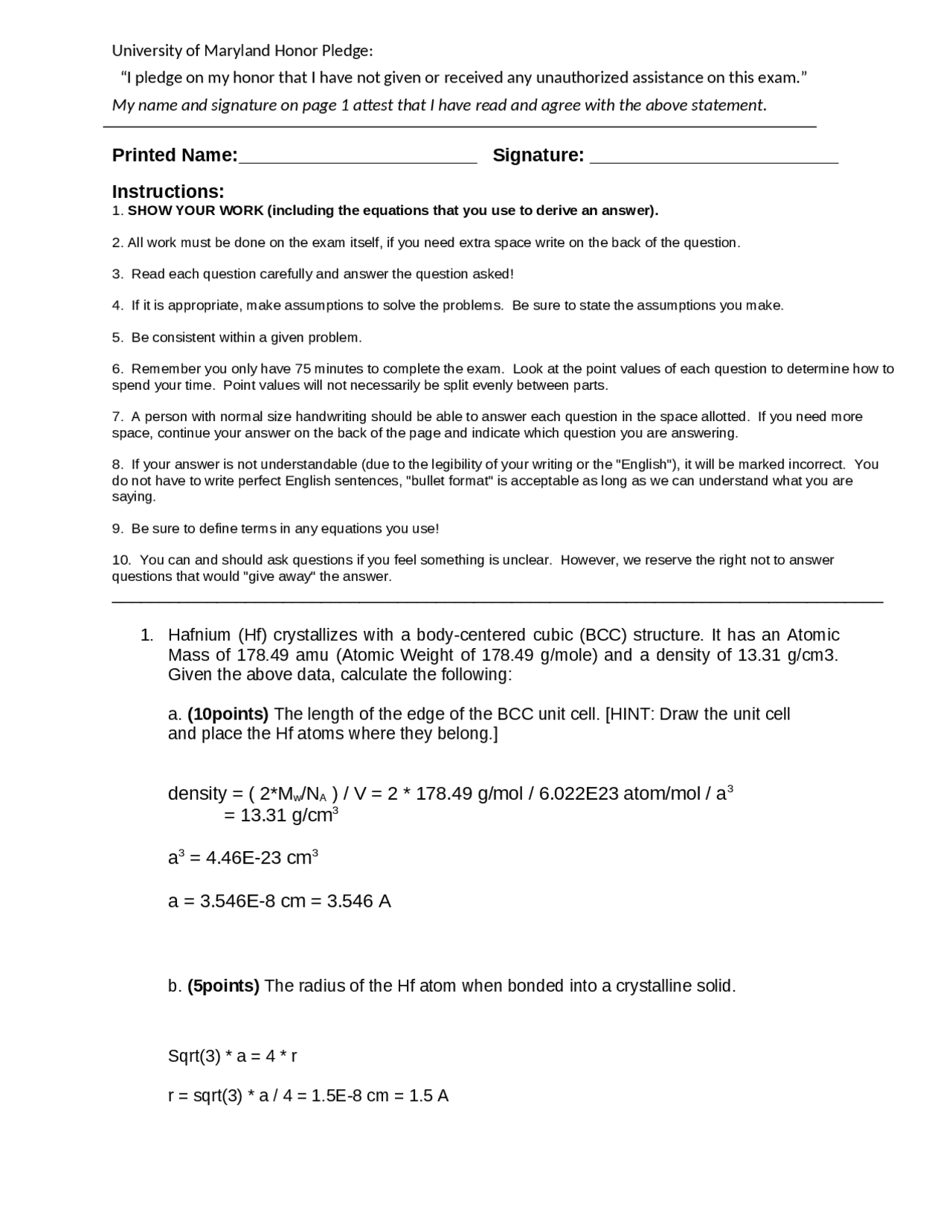 4 Solved Problems on Introduction to Materials Engineering Exam 1