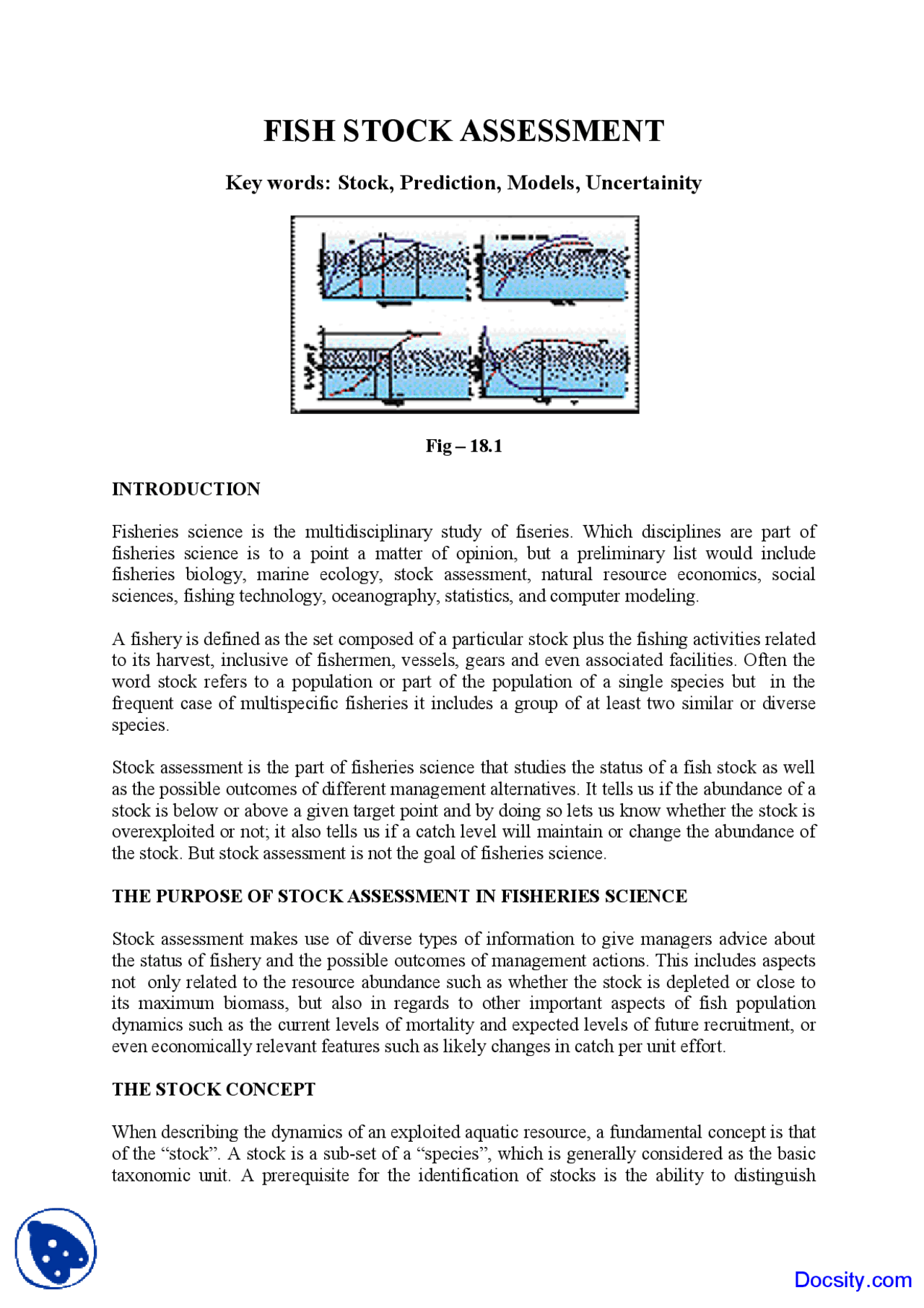 Fish Stock Assessment - Enviromental Sciences - Lecture Notes | Study ...