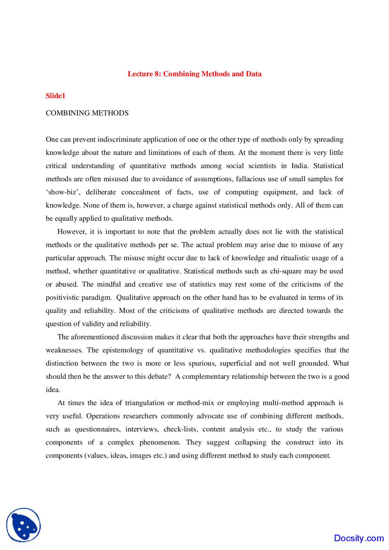 Combining Quantitative & Qualitative Methods in Social Research: A ...