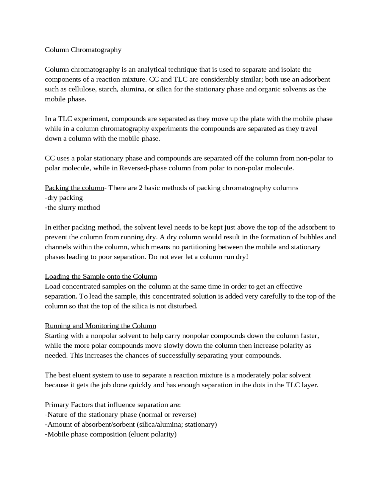 Column Chromatography Lab Notes - Organic Chemistry I Laboratory | CHEM ...