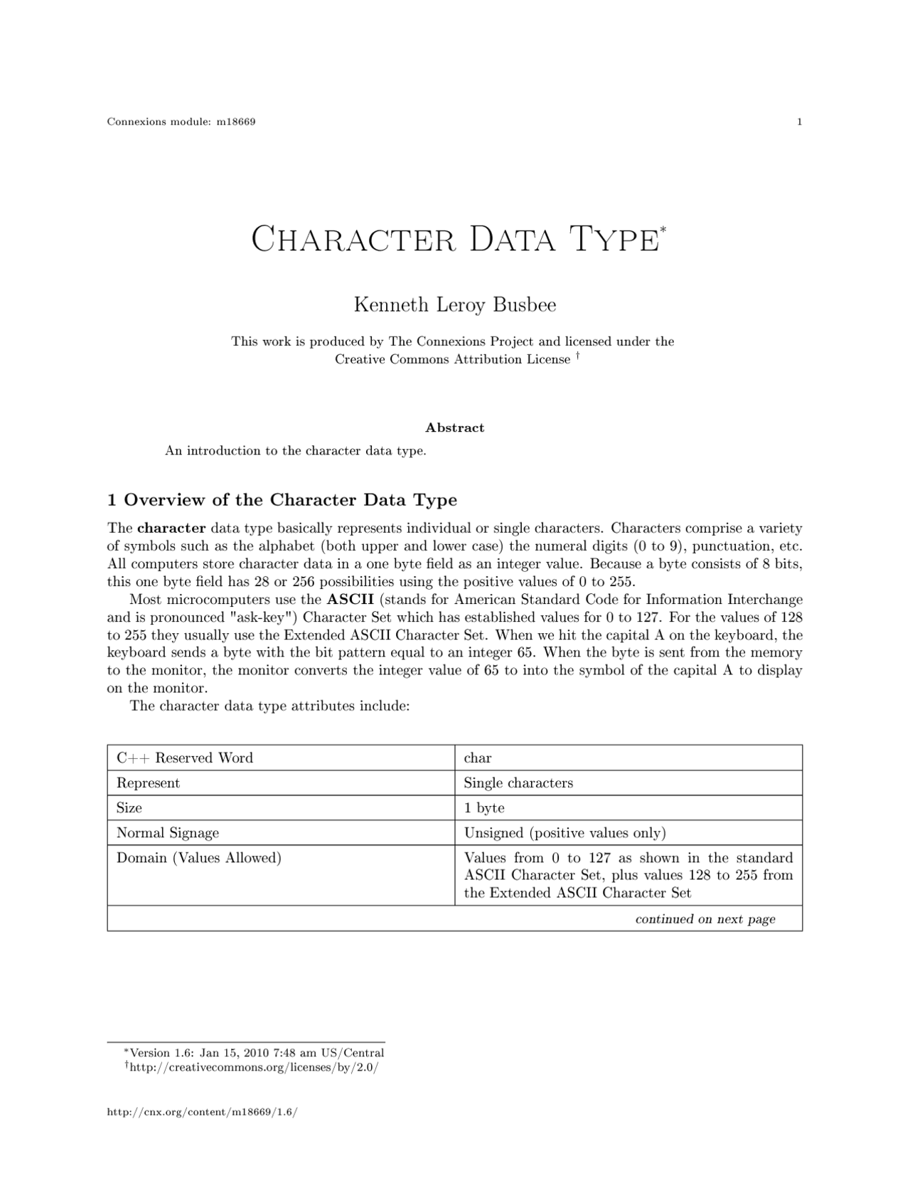 Character data type, college study notes - Overview of the character ...