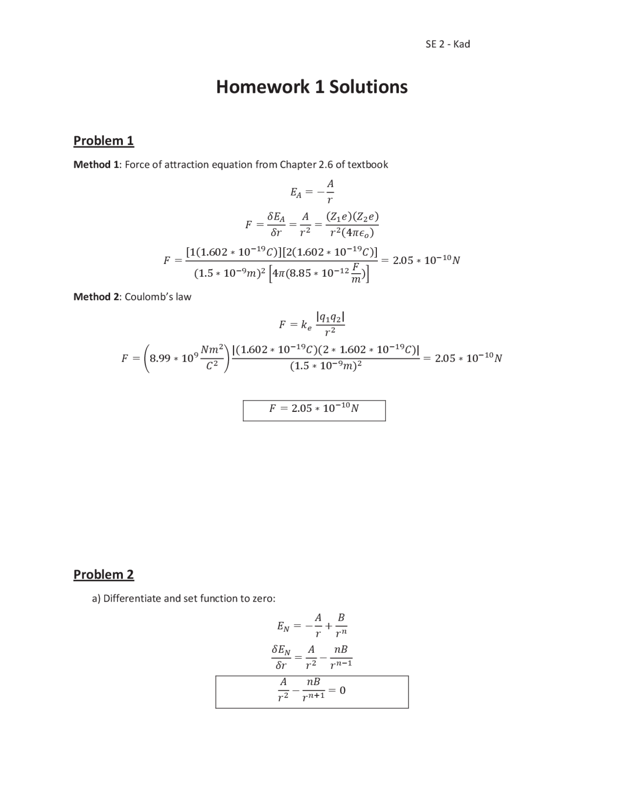 SE 2 - Kad: Homework Solutions for Chapter 2 | Study notes Mechanical ...