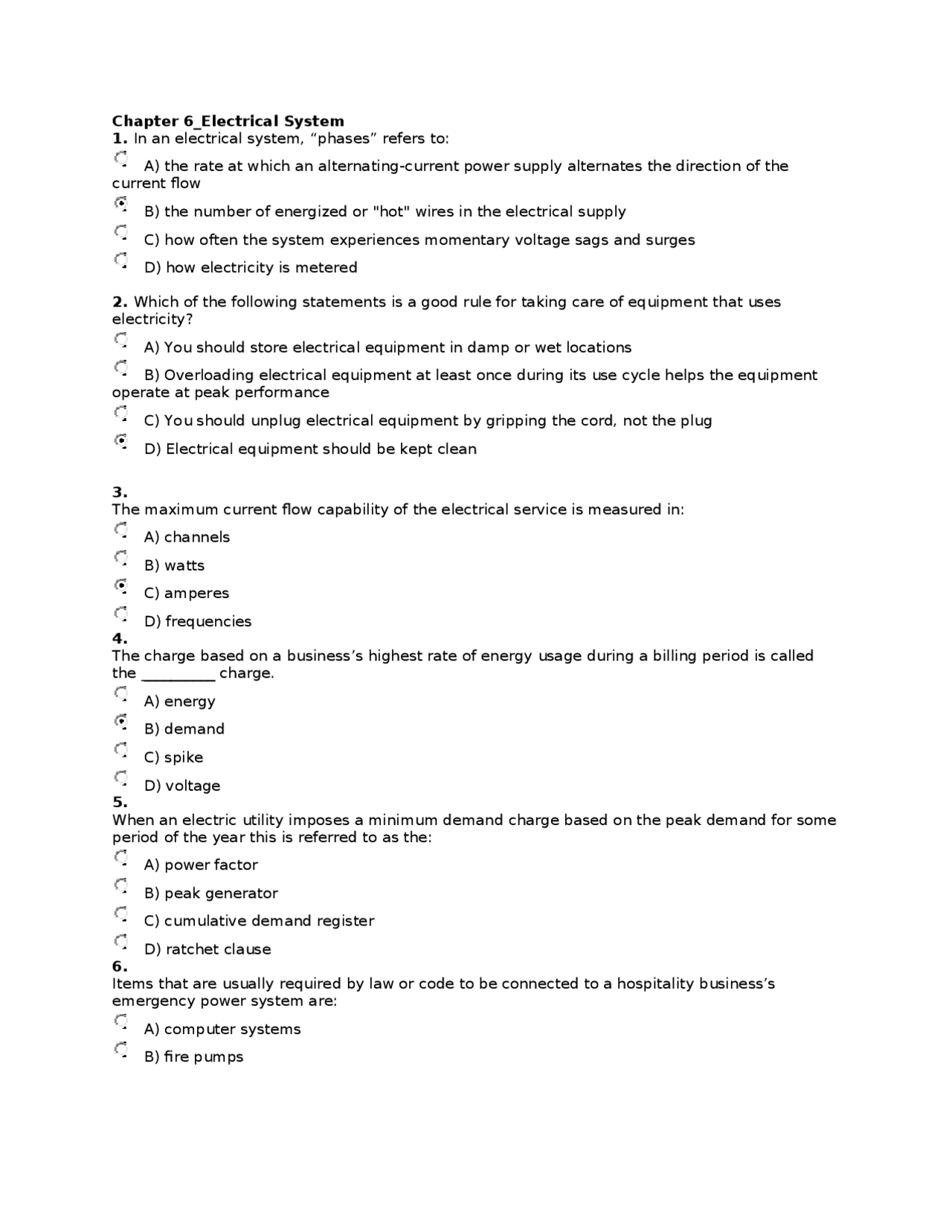Electrical System Facility Maintenance and Systems MCQs with Key