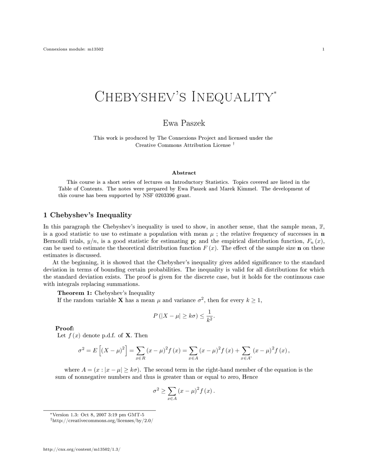 Chebyshev S Inequality College Study Notes Chebyshev S Inequality