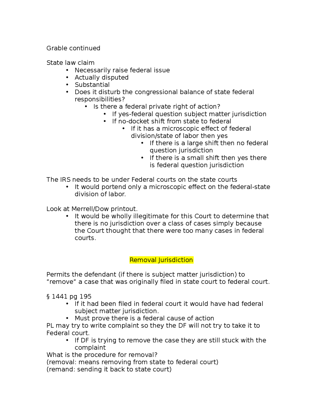CivPro Tarkington Removal Jurisdiction Venue Docsity