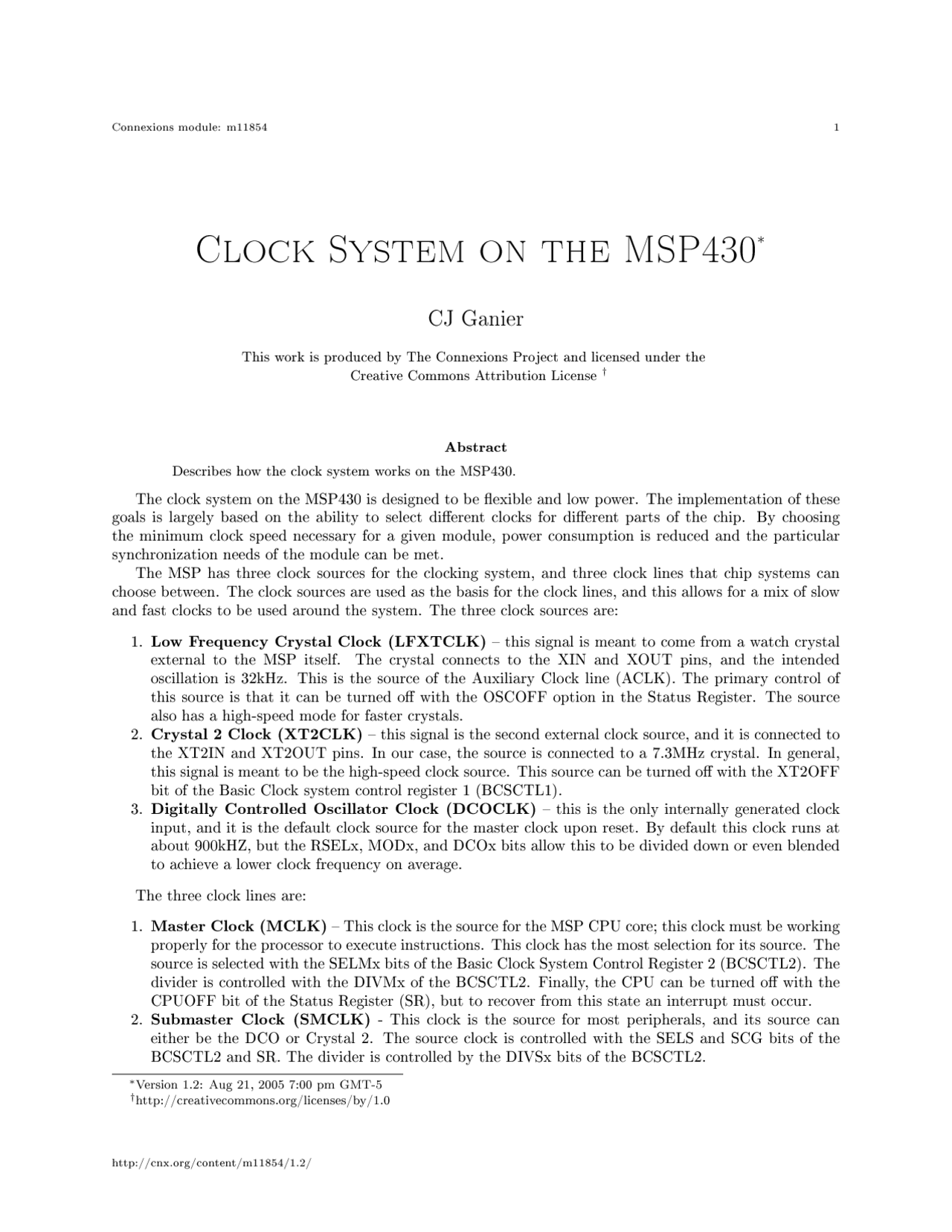Clock system on the msp430, college study notes - The clock system ...