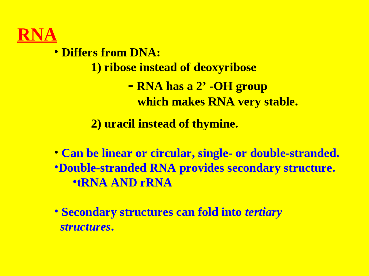 RNA with DNA Difference in Cell Biology | BIOL 3090 - Docsity