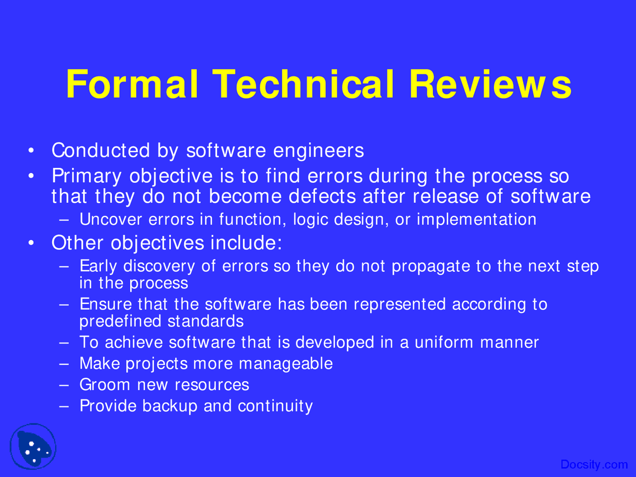 Formal Technical Reviews - Project Management - Lecture Slides - Docsity
