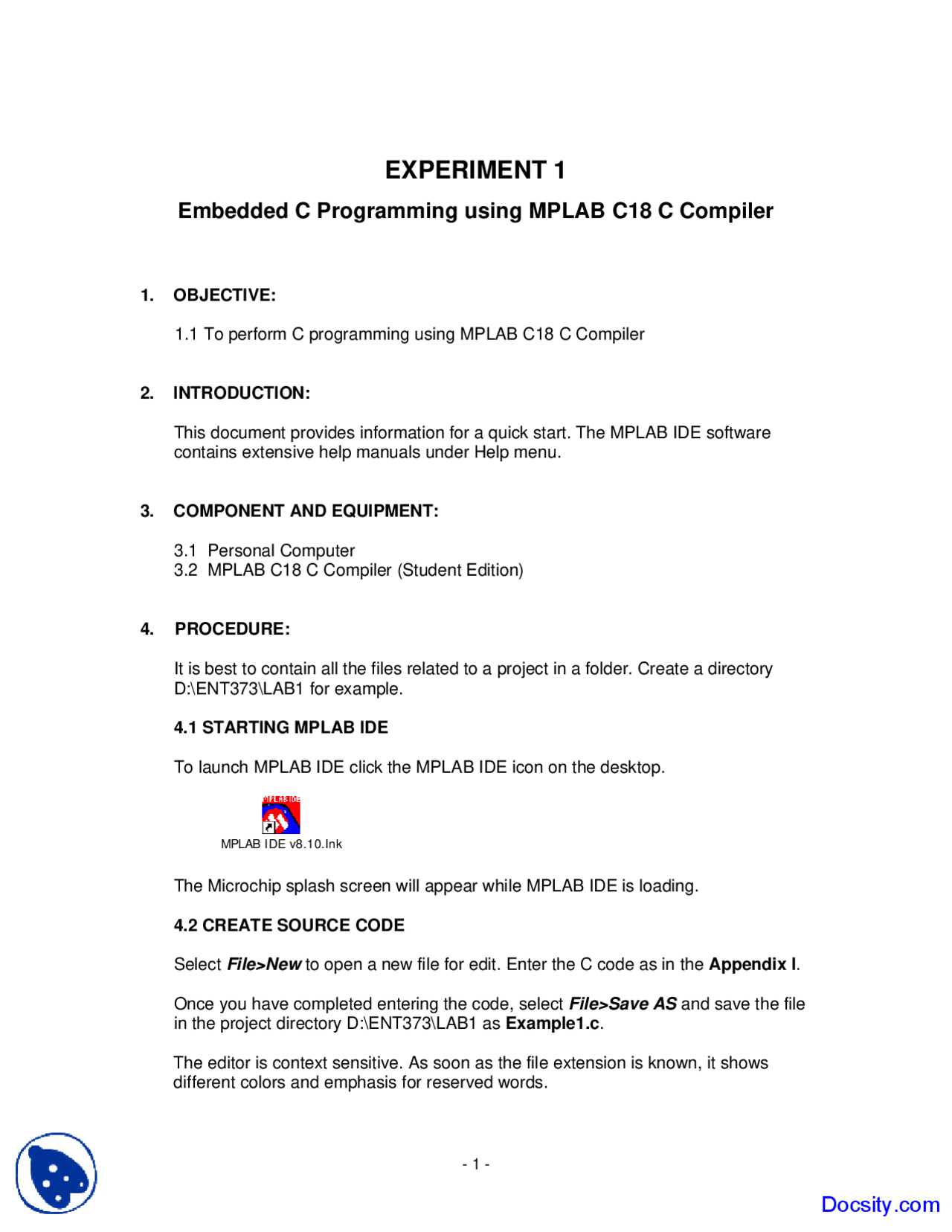 Embedded C Programming - Microprocessor Interfacing - Lab Manual - Docsity