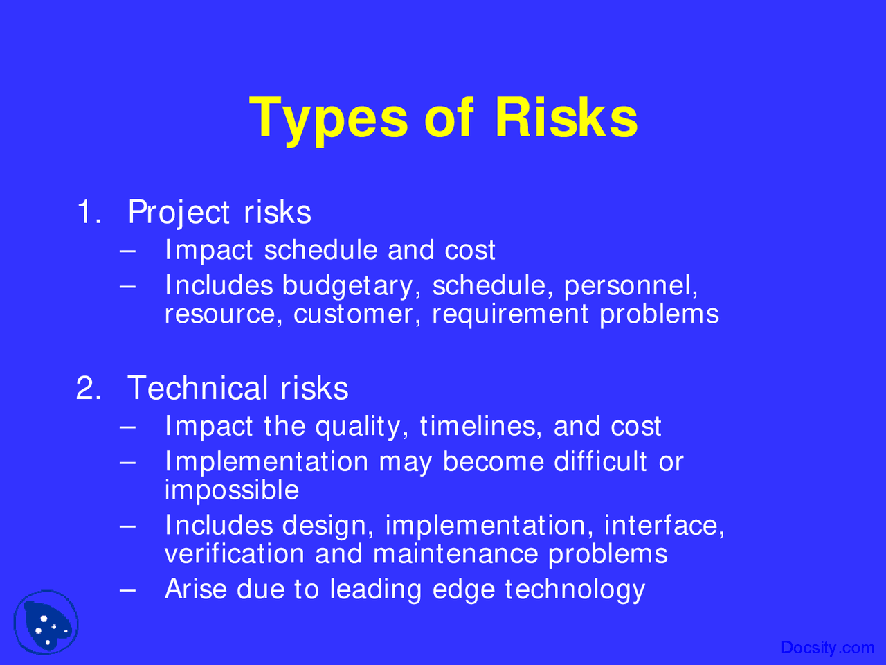 Types of Risks - Project Management - Lecture Slides - Docsity