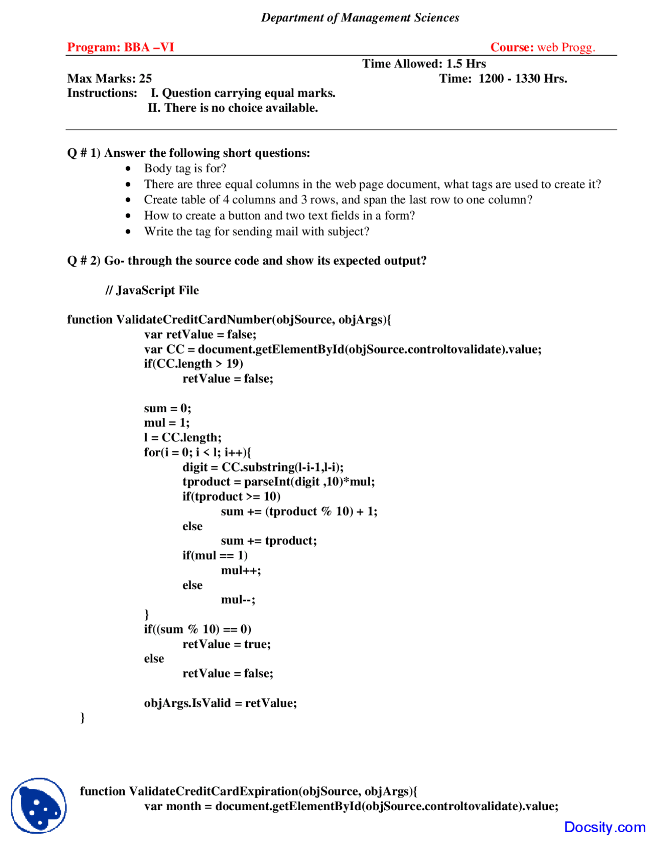 Introduction to Web Programming - Web Programming - Quiz - Docsity