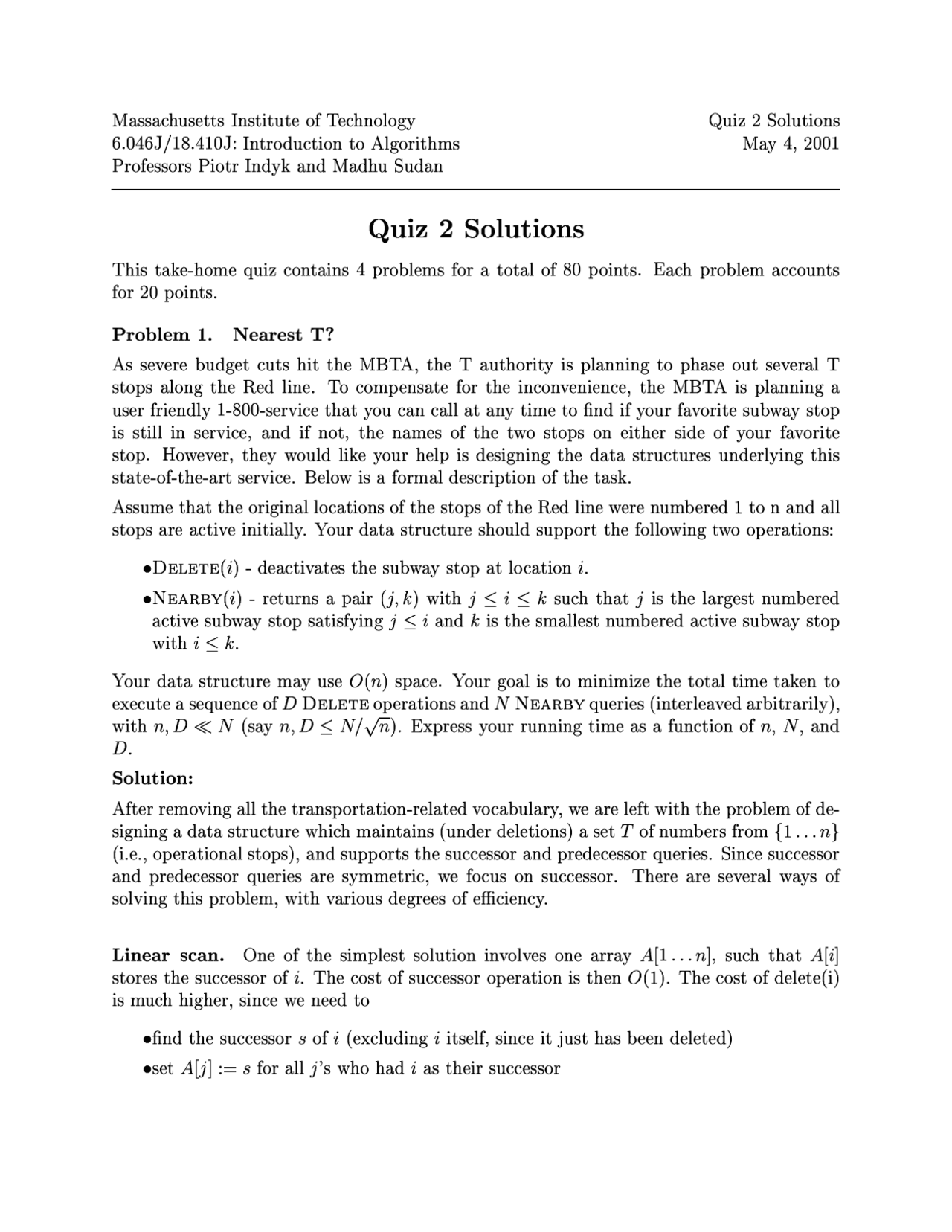 Linear Scan - Introduction to Algorithms - Solved Quiz - Docsity