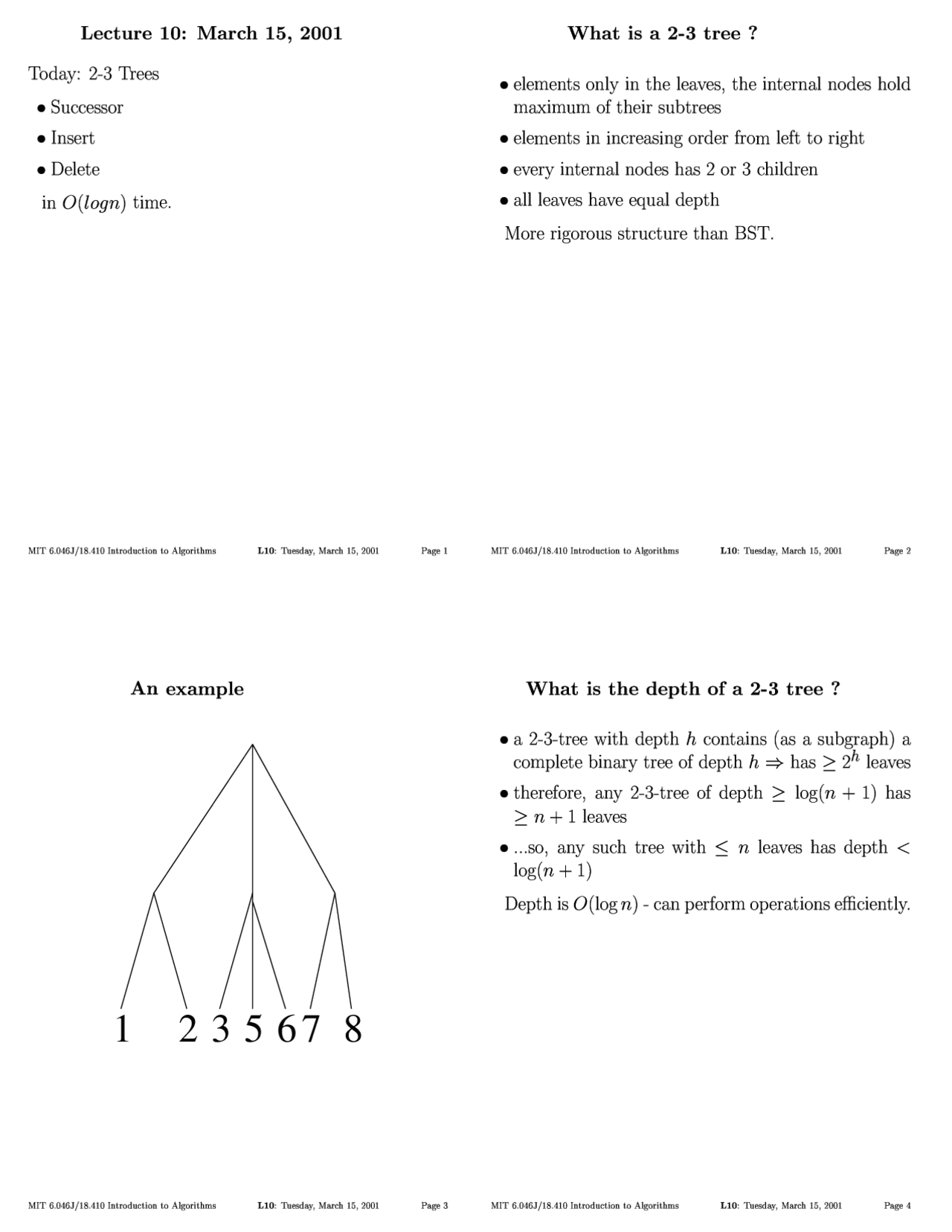 2 3 Trees - Introduction to Algorithms - Lecture Notes - Docsity