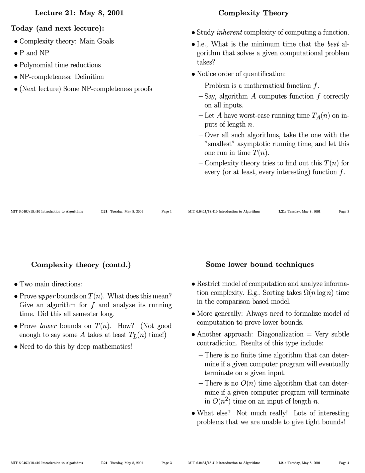 Complexity Theory - Introduction to Algorithms - Lecture Notes - Docsity