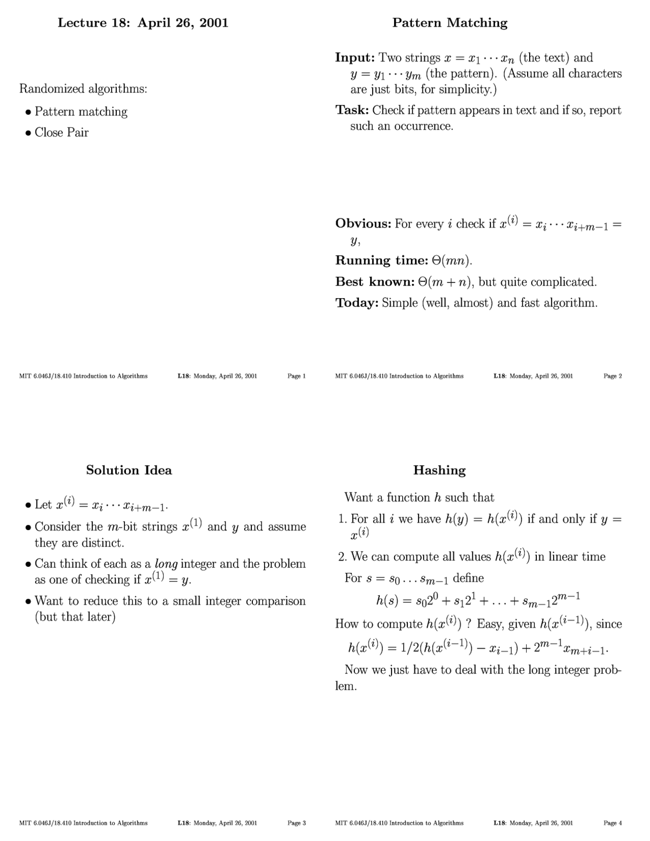 Pattern Matching - Introduction to Algorithms - Lecture Notes - Docsity