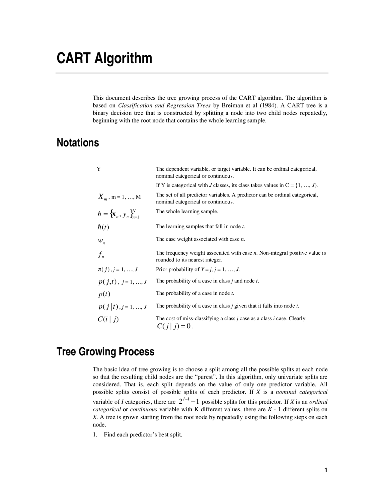 CART Algorithm - Mathematics and Statistics - Study Notes - Docsity