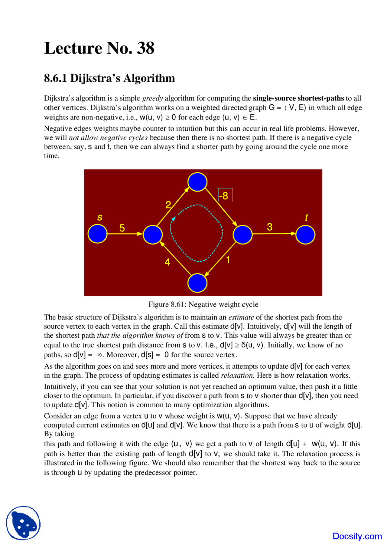 Dijkstra Algorithm - Design and Analysis - Study Notes - Docsity