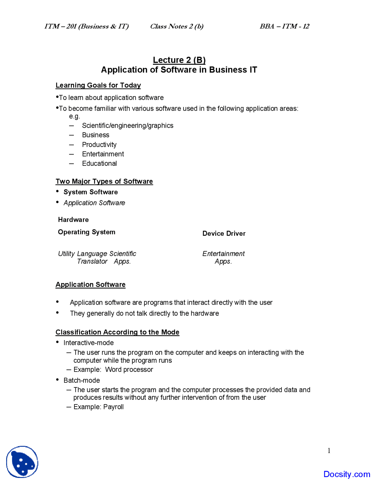 Application of Software in Business IT - Introduction to Computing and ...