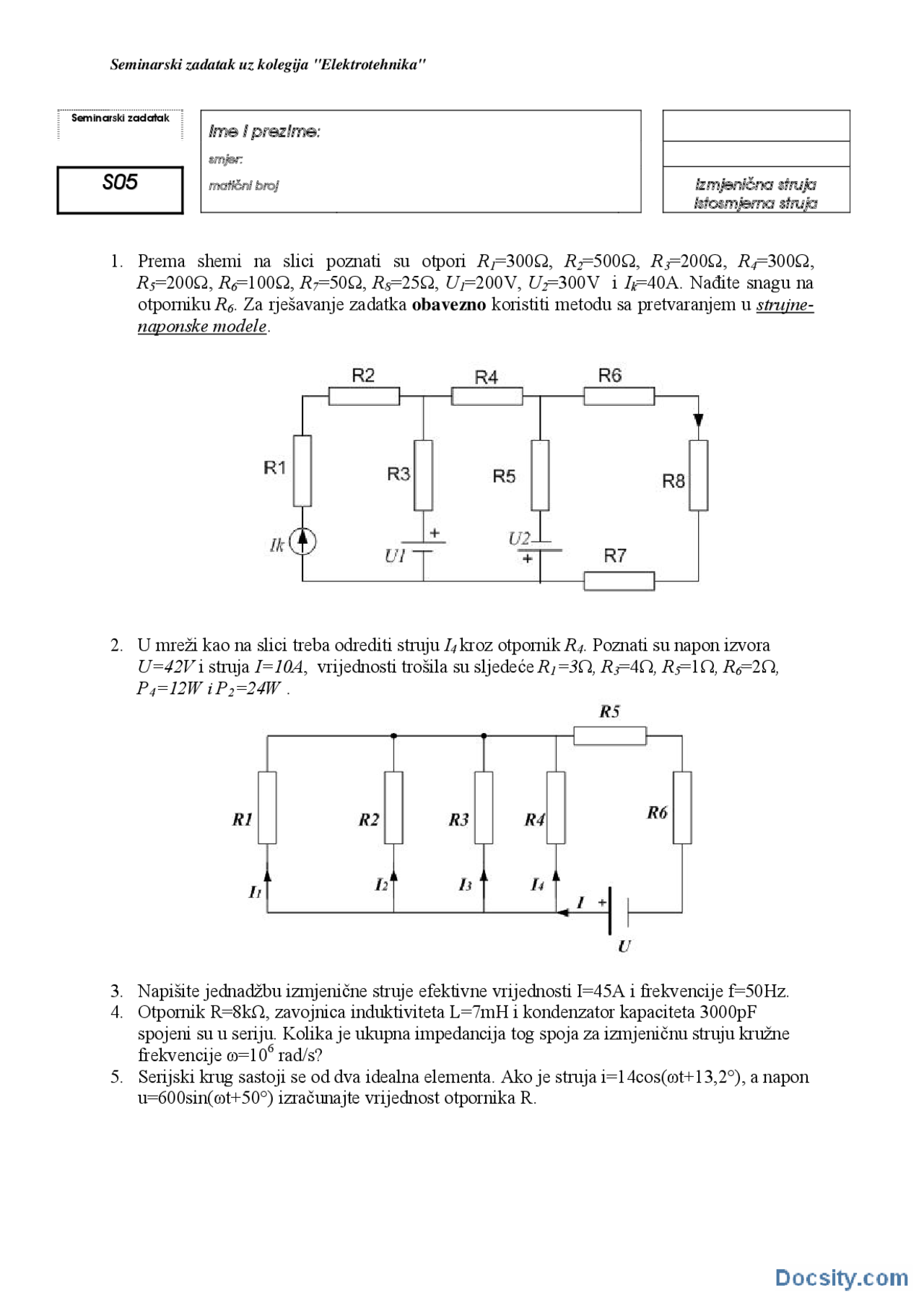 Zadaci-Vezbe-Elektrotehnika-Saobracajni fakultet (4) | Vežbe' predlog ...