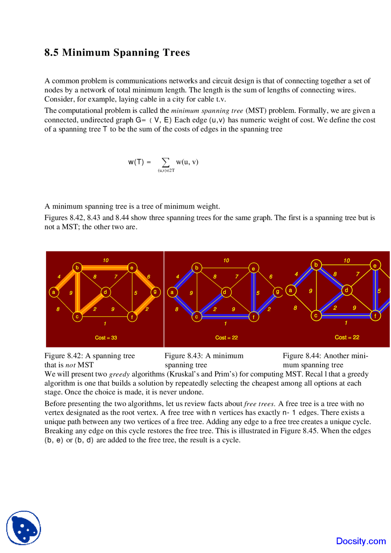 Minimum Spanning Trees - Design and Analysis - Study Notes - Docsity