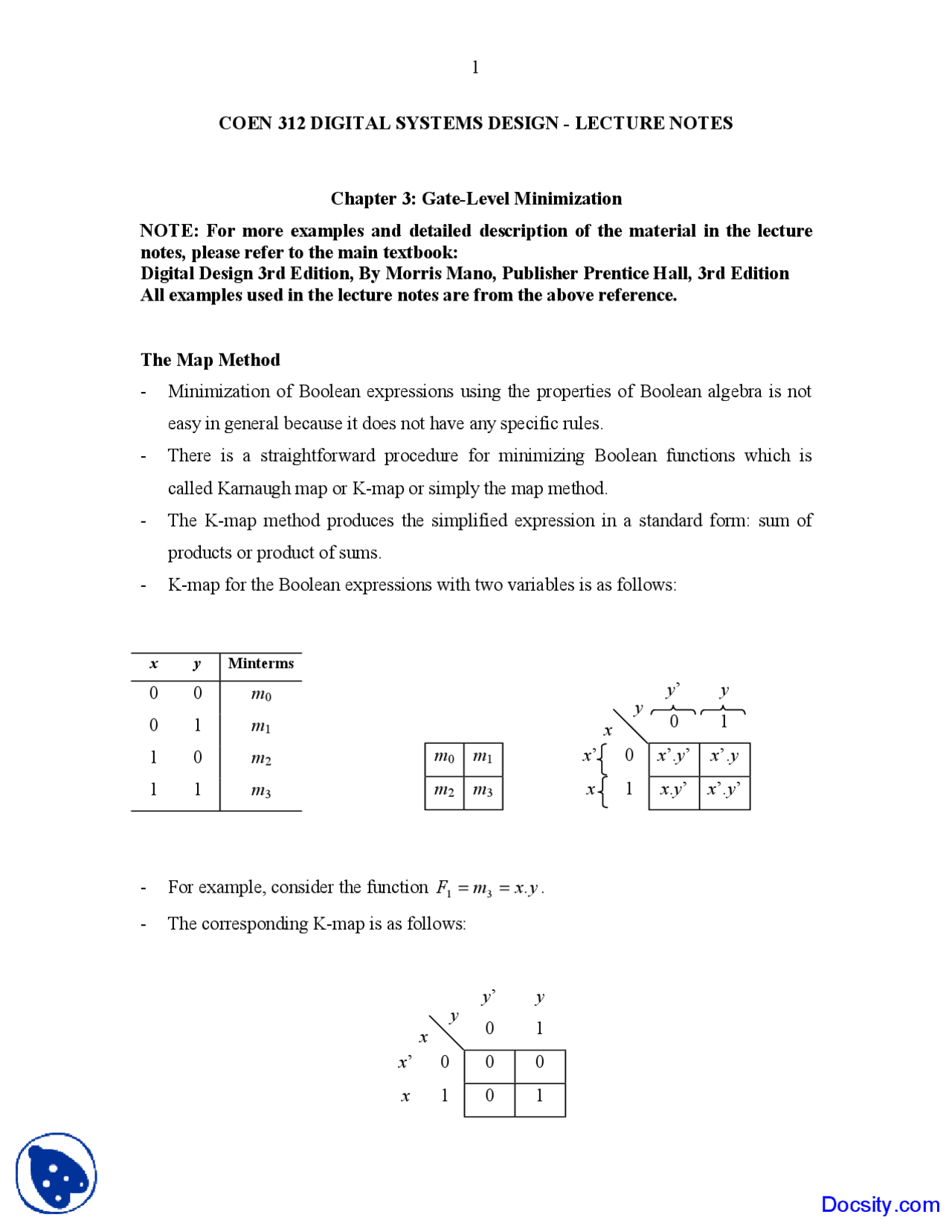 Gate Level Minimization - Design and Analysis - Lecture Notes | Study ...