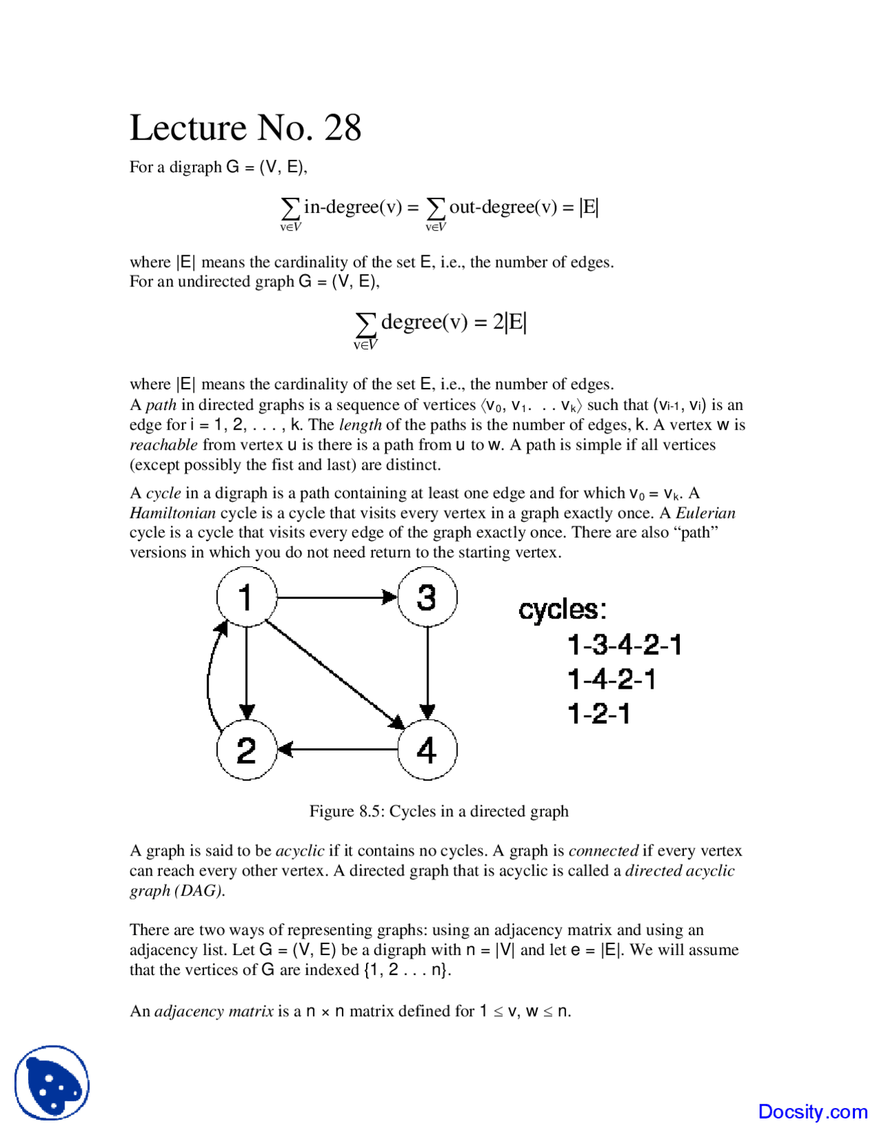 Cycles in a directed graph - Design and Analysis - Study Notes - Docsity