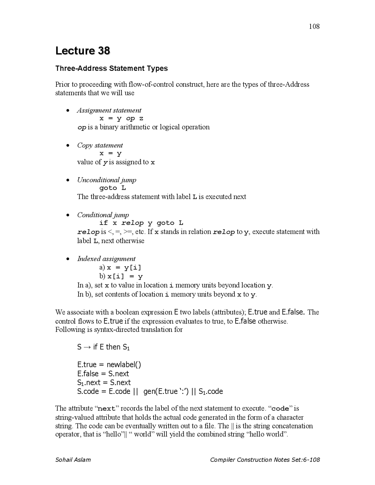 Three Adress Statemnet Types - Compiler Construction - Lecture Notes ...