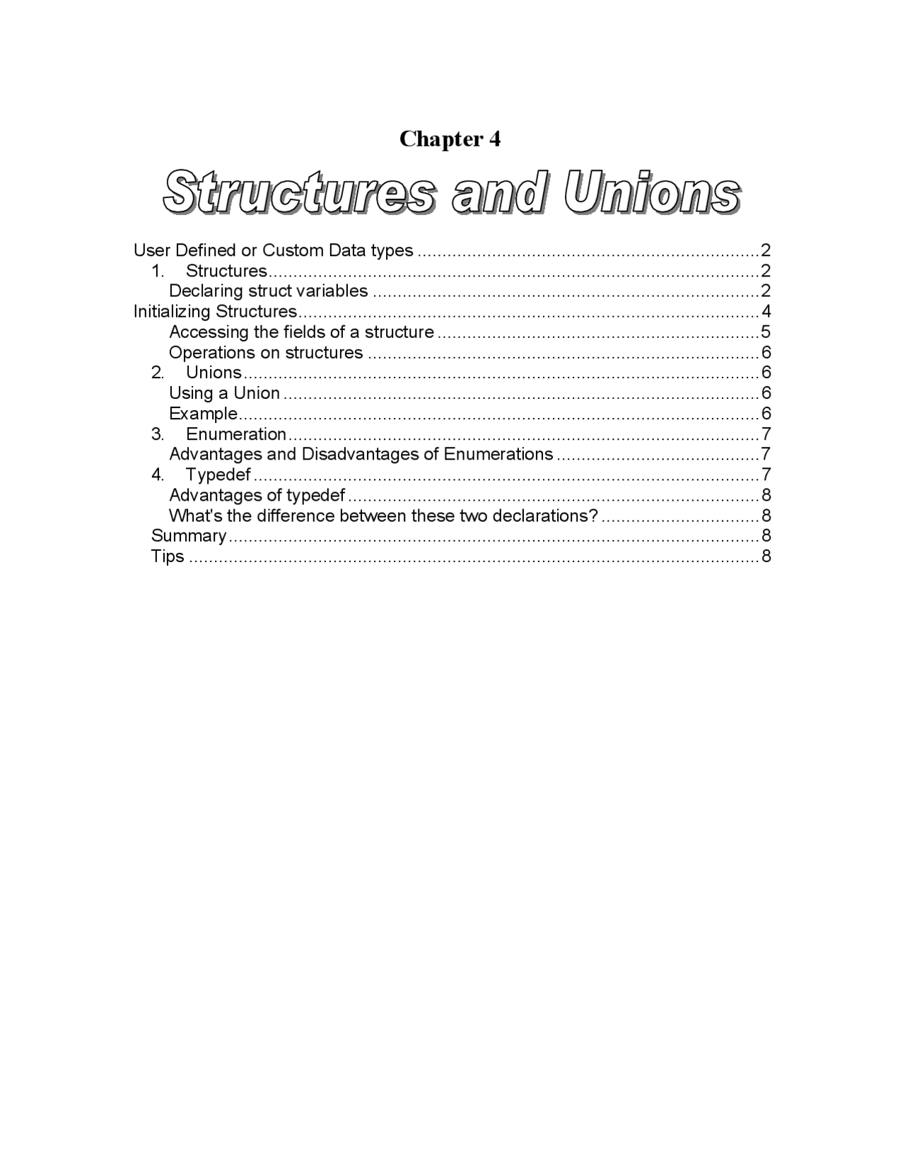 Structures and Unions - Computer Programming - Lecture Notes | Study ...