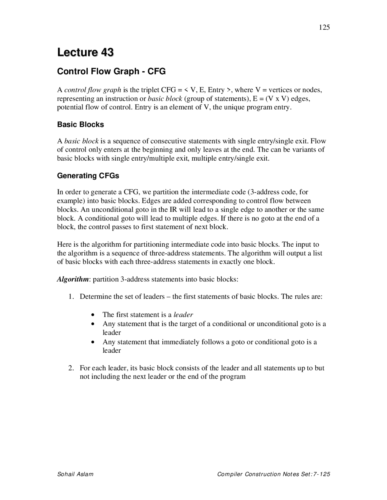 Control Flow Graph - Compiler Construction - Lecture Notes - Docsity