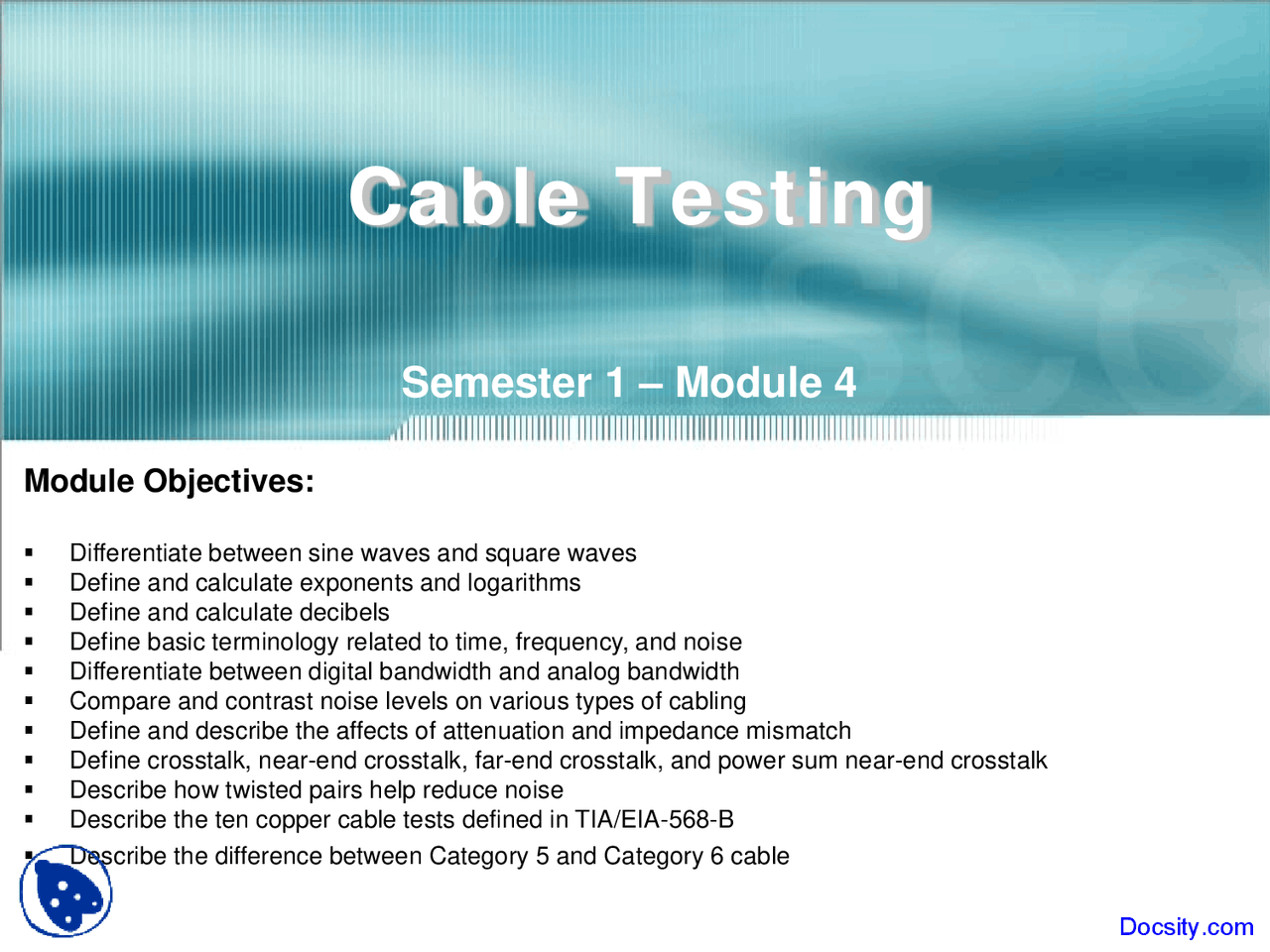 Cable Testing - Computer Network - Lecture Slides - Docsity