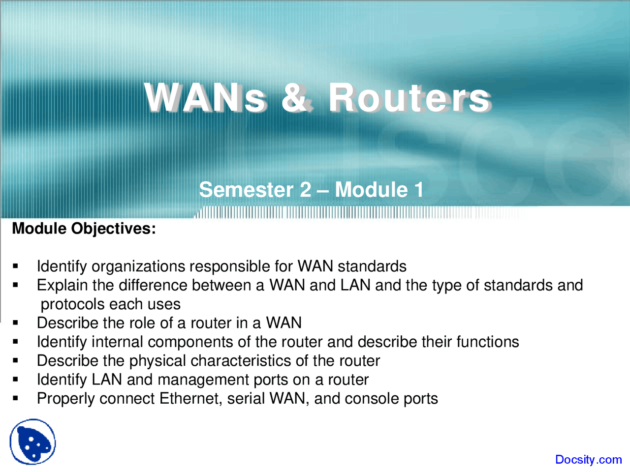 WANs, Routers - Computer Network - Lecture Slides - Docsity