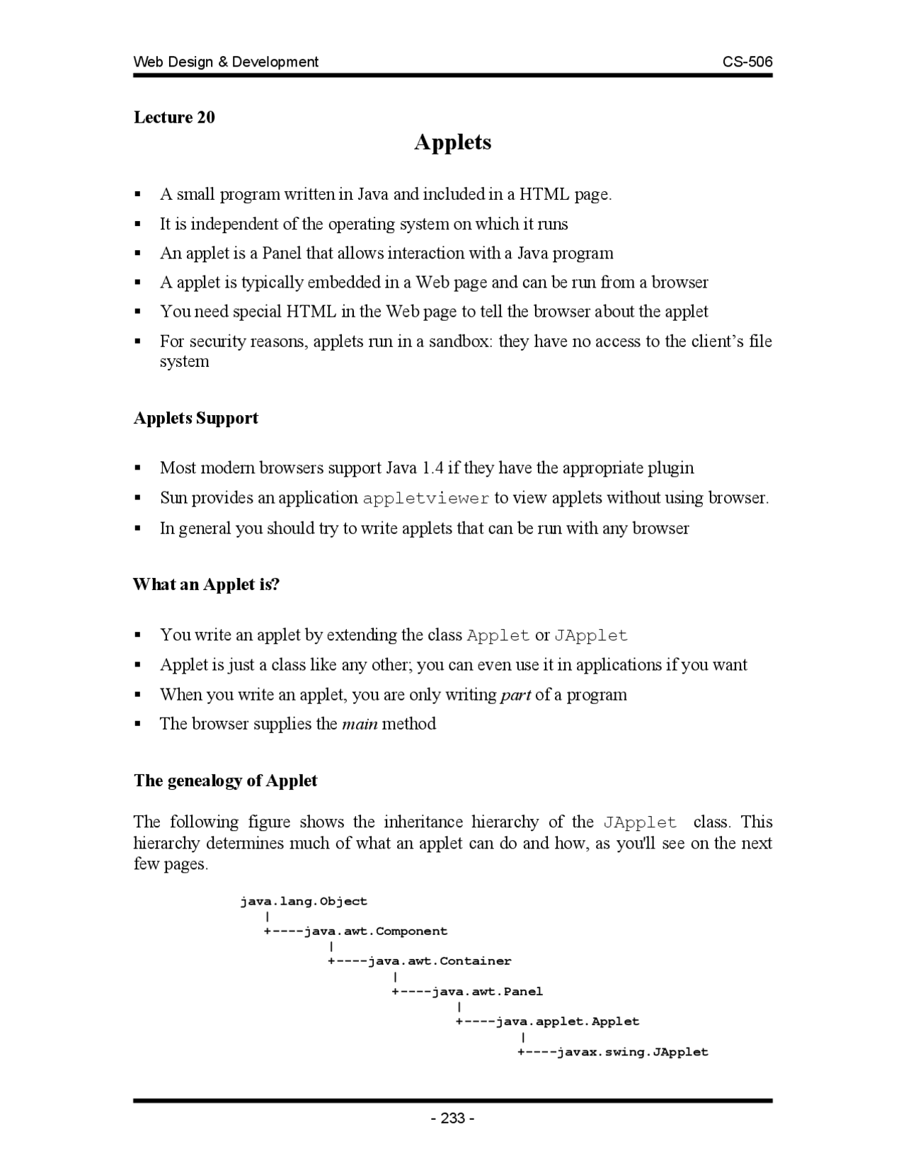 Applets - Web Design and Development - Lecture Handouts - Docsity