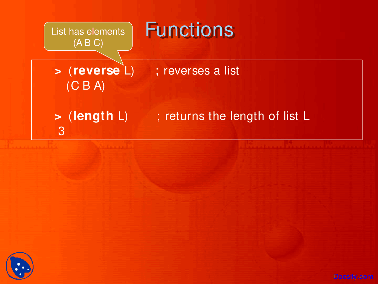 Lisp functions - Programming Languages - Lecture Slides - Docsity