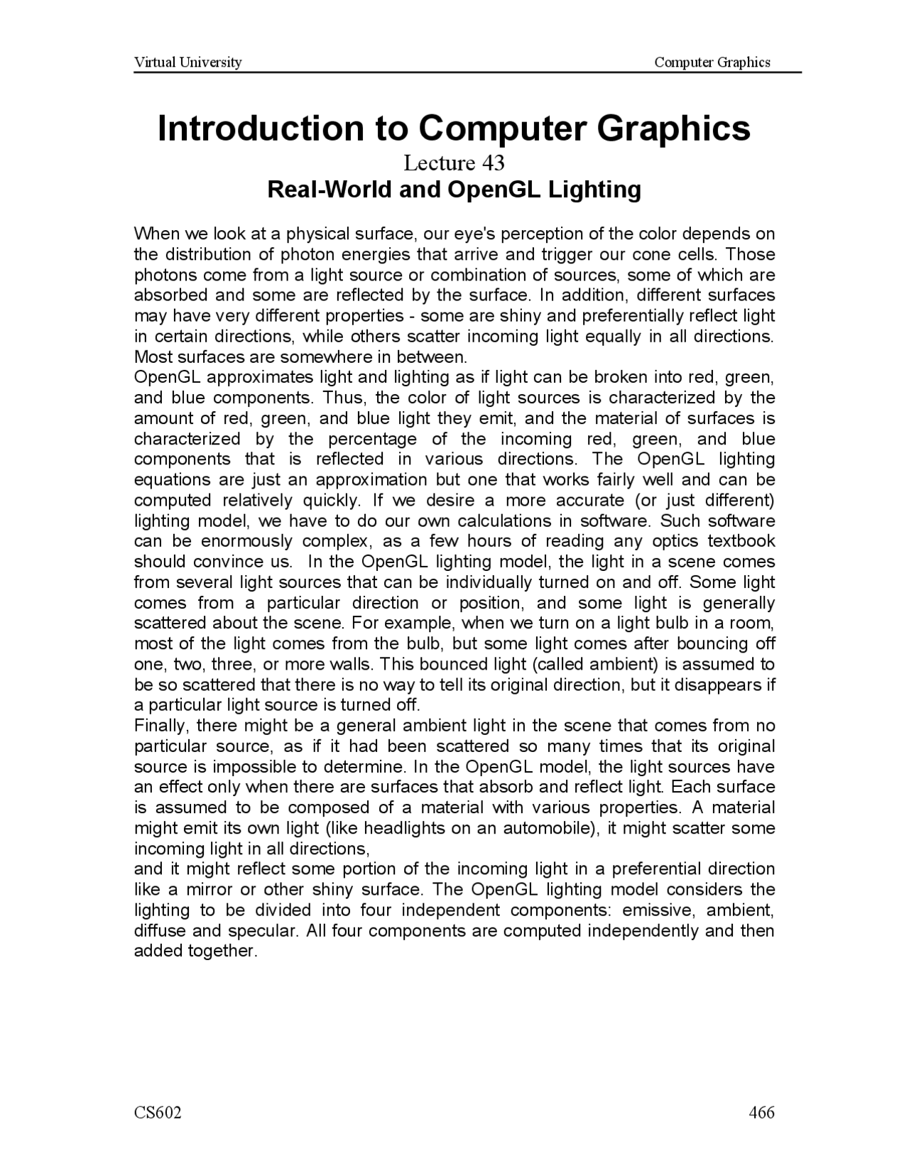 Real World and OpenGL Lighting - Introduction to Computer Graphics ...