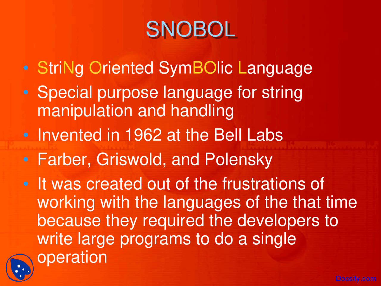 String Oriented Symbolic Language - Programming Languages - Lecture ...