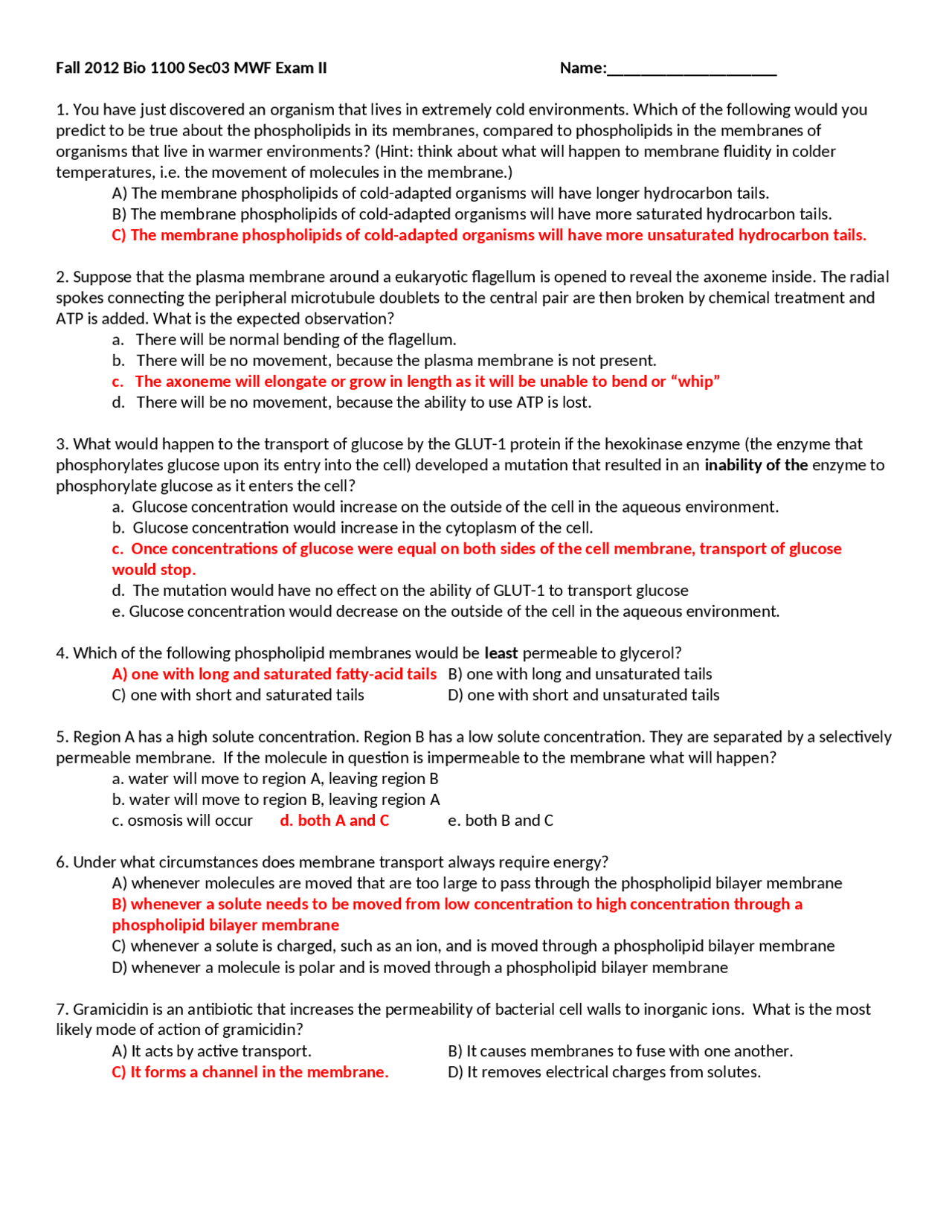 Midterm Exam 2 with Answer Key for Principles of Biology | BIOL 1100 ...