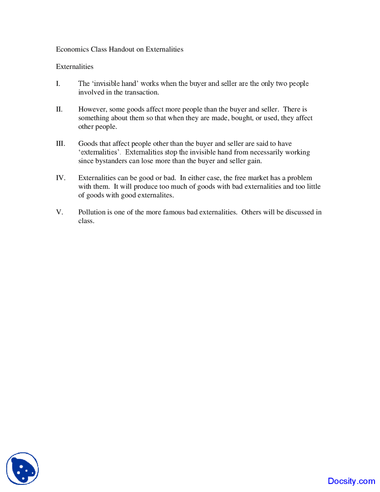 Externalities - Principlas of Macro Economics - Lecture Notes - Docsity