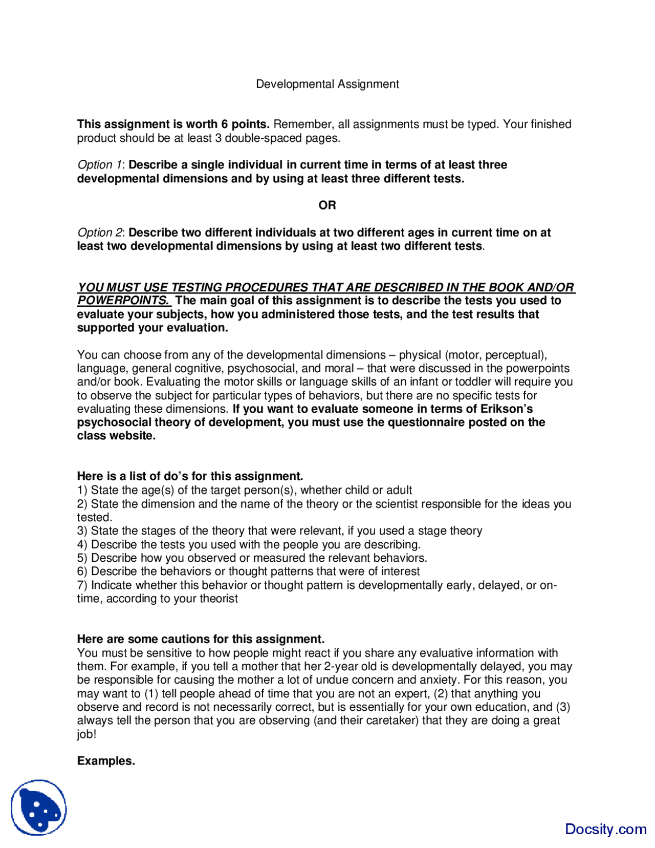 Developmental Assignment Framework Developmental Assignment - Introduction to Psychology - Assignment ...