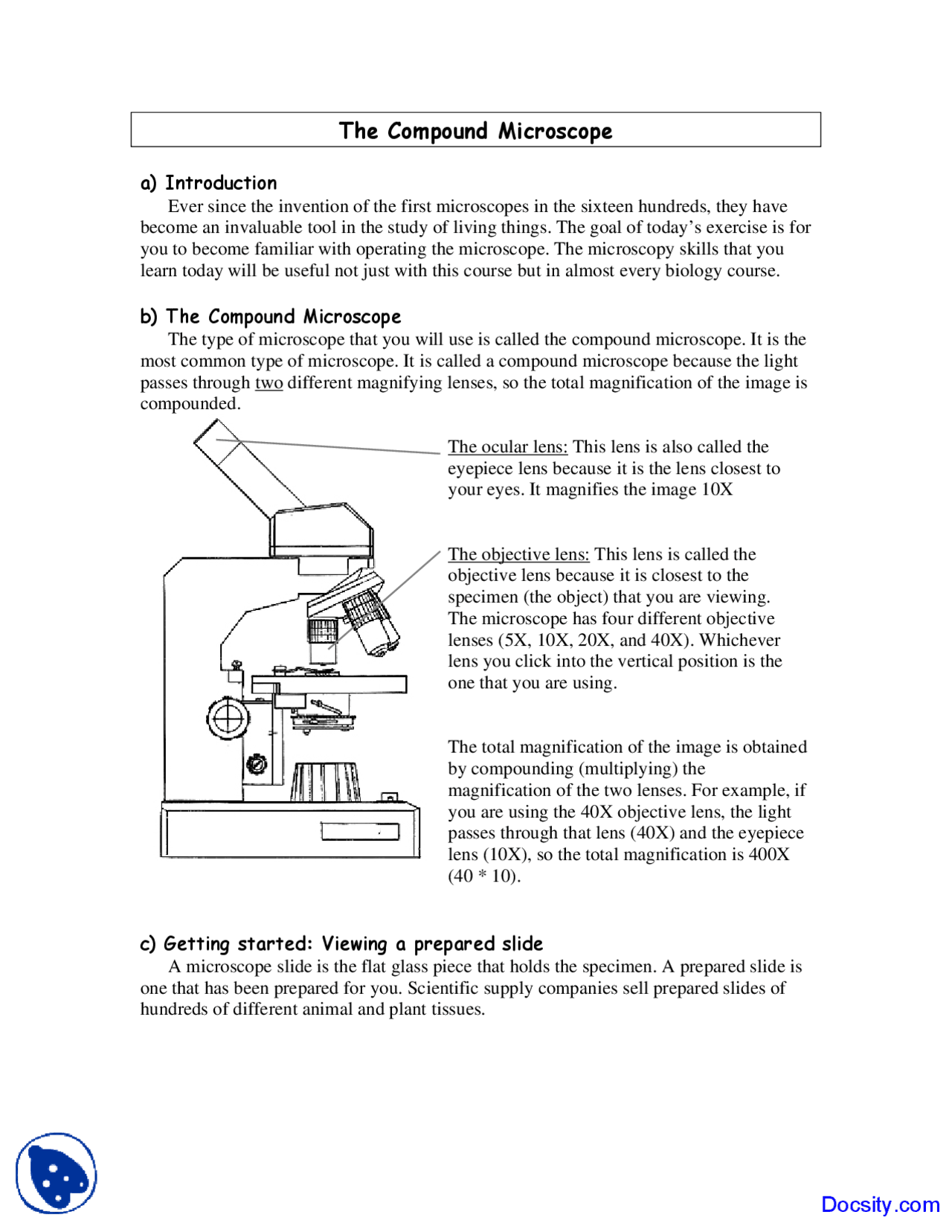 Note On Compound Microscope Compound Microscope - Fundamental Biological Concepts - Lab Manuals ...