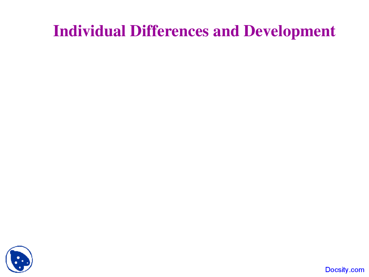 Individual Differences and Development - Cognitive Psychology - Lecture ...