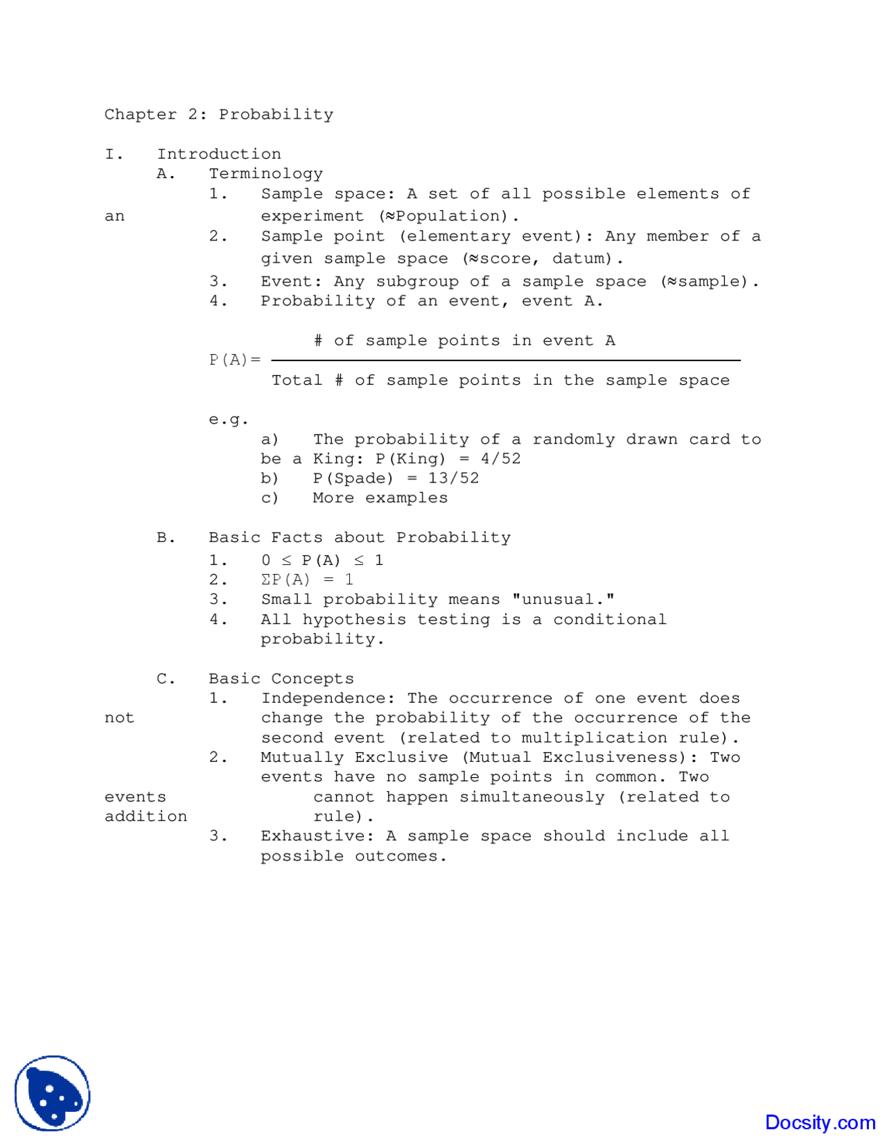 Notes On Basic Probability Probability, Basic Facts about Probability - Basic Statistics for ...